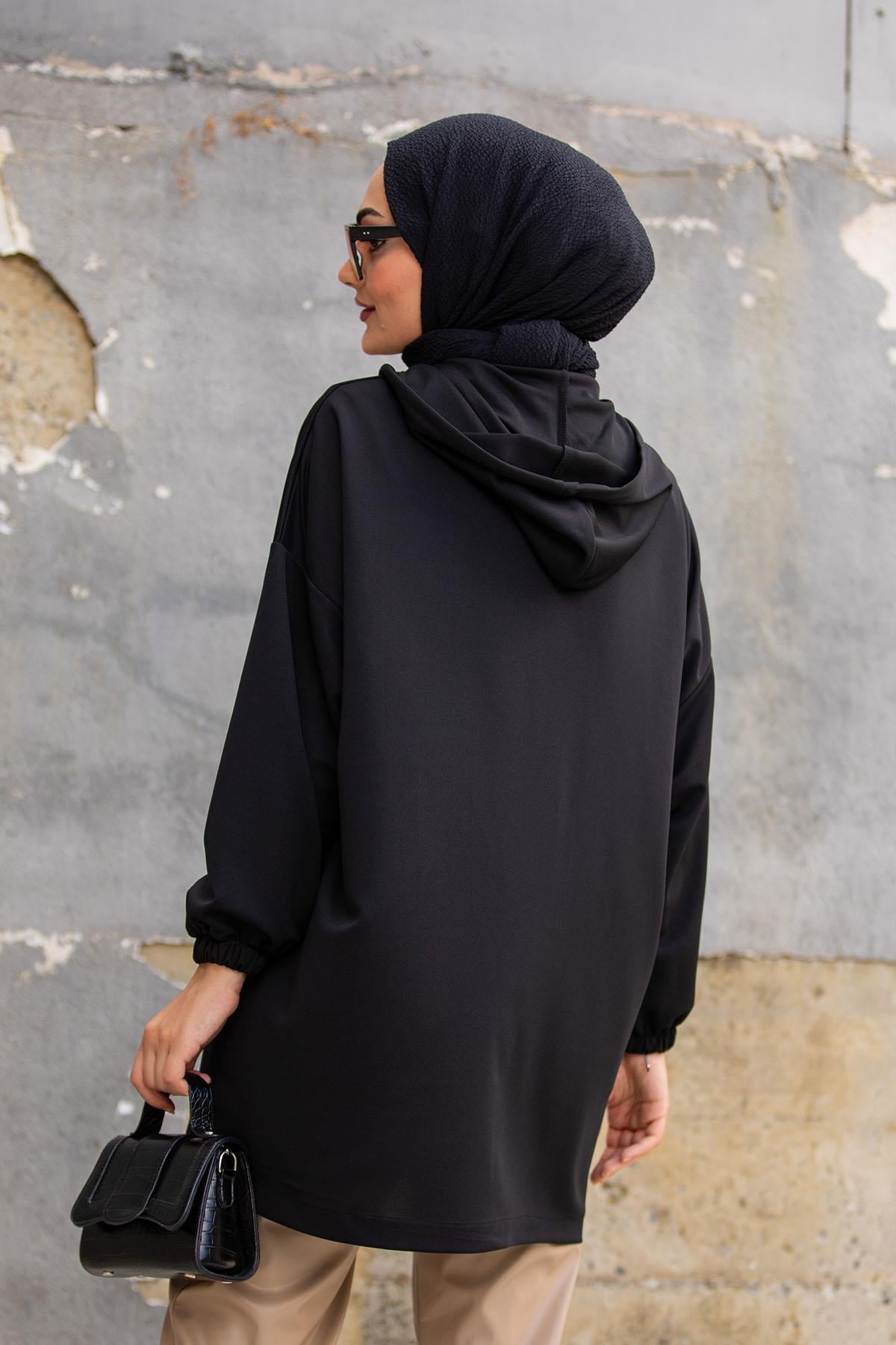 Oversize Kalıp Scuba Krep Hırka-Siyah