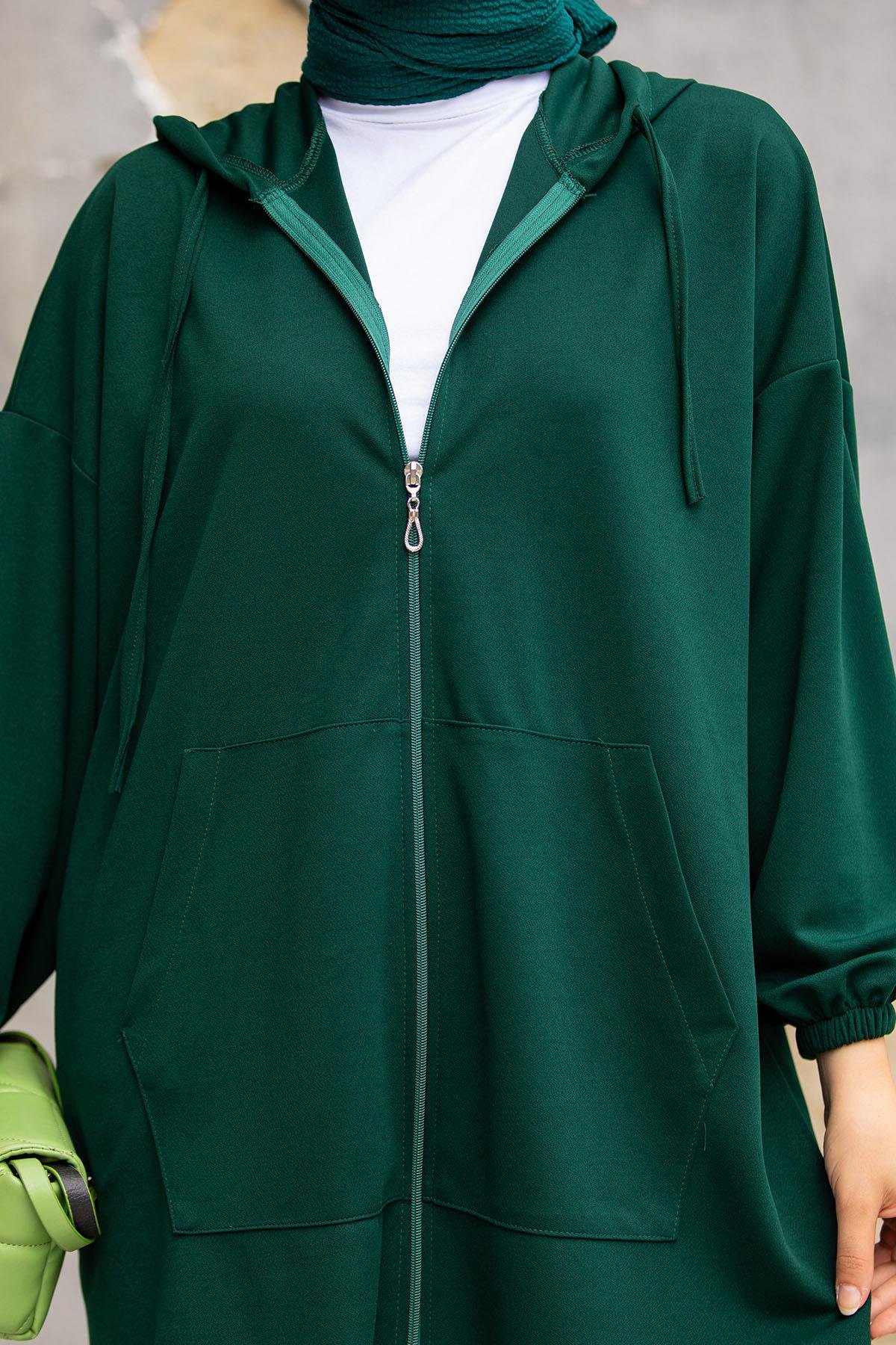 Oversize Kalıp Scuba Krep Hırka-Zümrüt