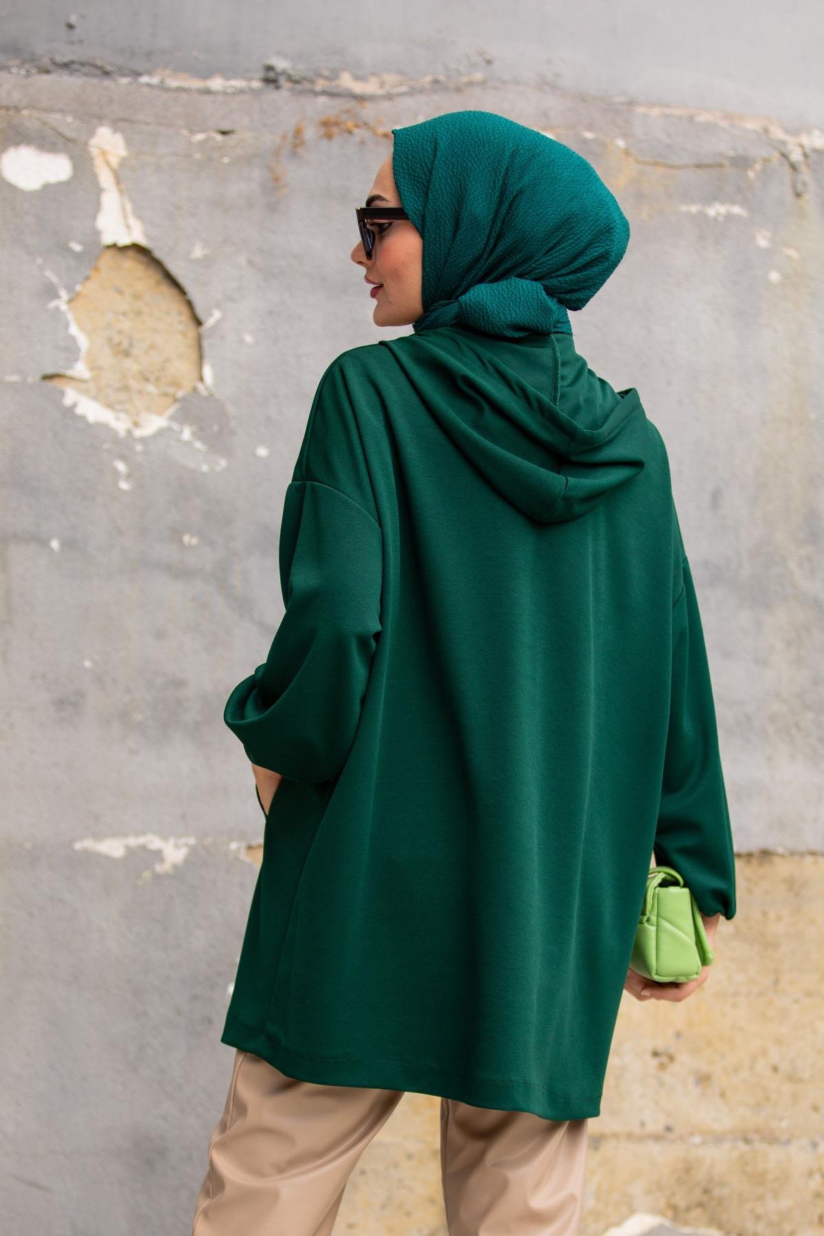 Oversize Kalıp Scuba Krep Hırka-Zümrüt