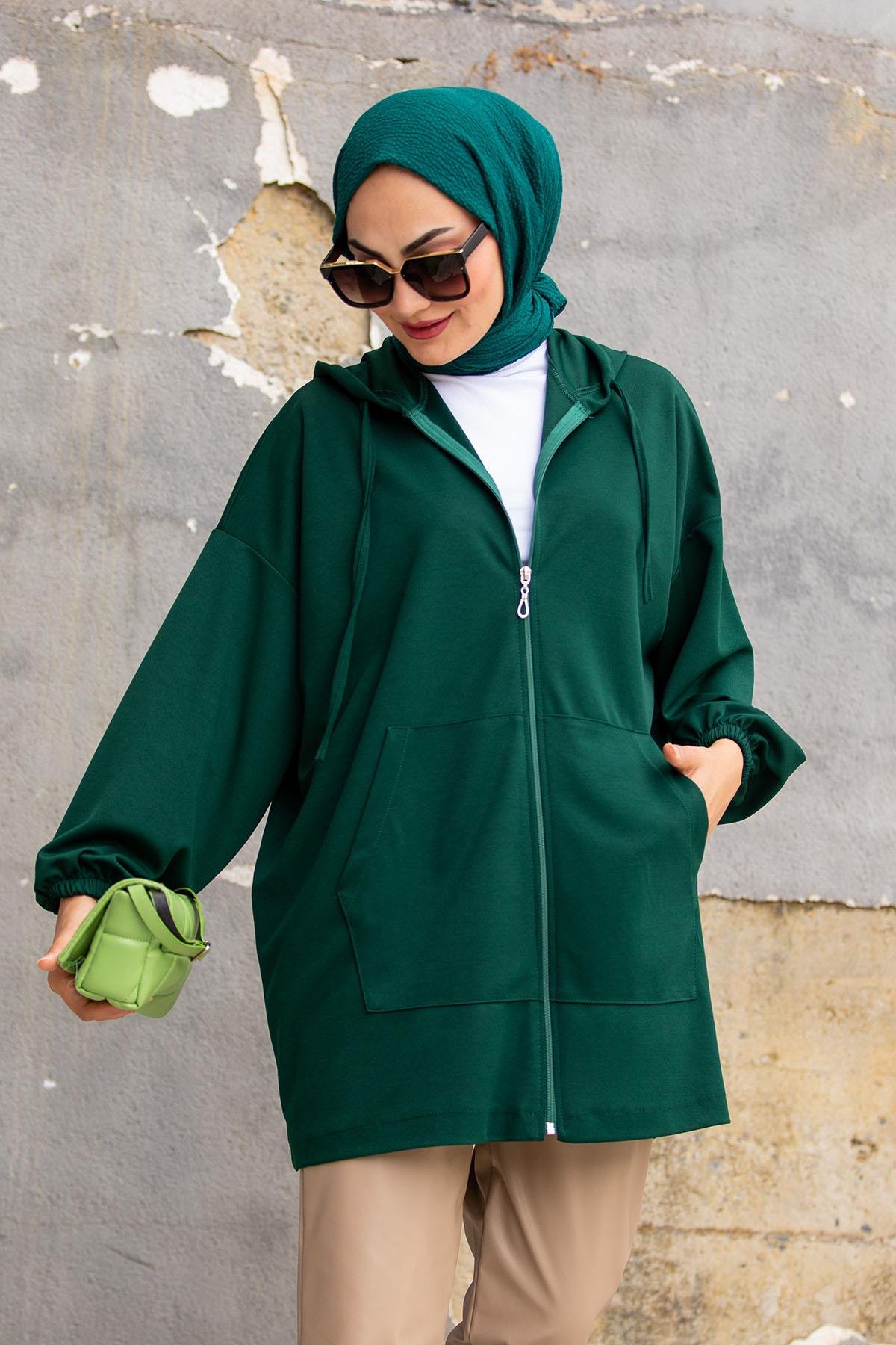 Oversize Kalıp Scuba Krep Hırka-Zümrüt