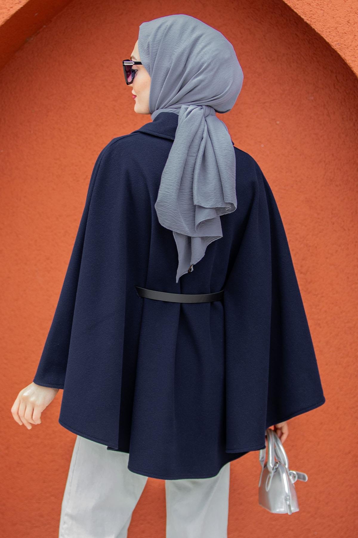 Pamuk Kaşe Kemer Detaylı Pelerin-Laci