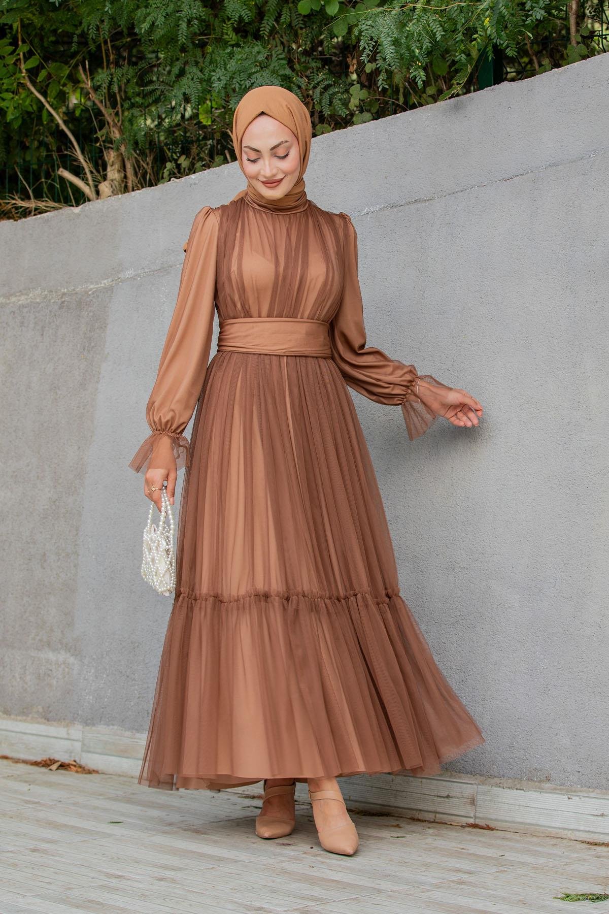 Pery Tül Drape Büzgülü Abiye-Taba