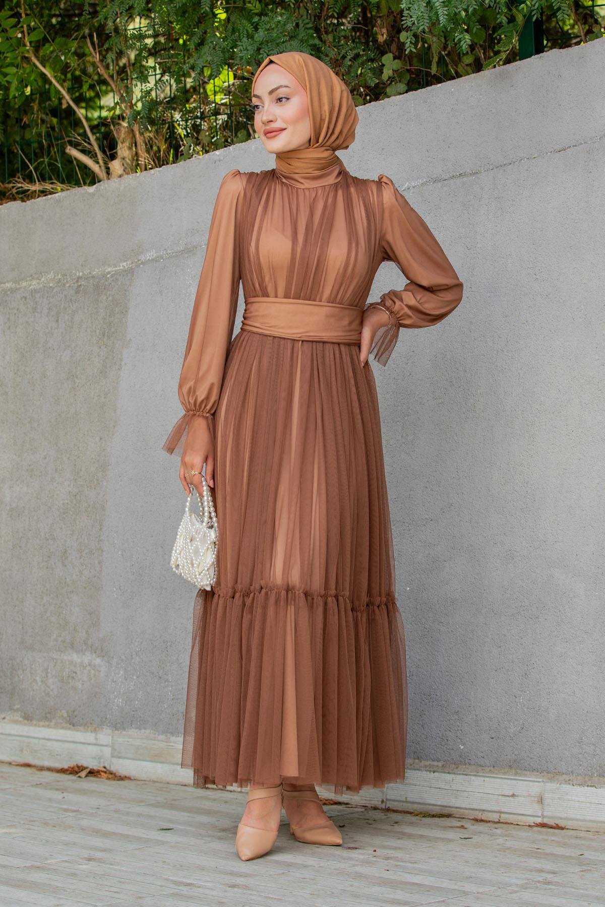 Pery Tül Drape Büzgülü Abiye-Taba