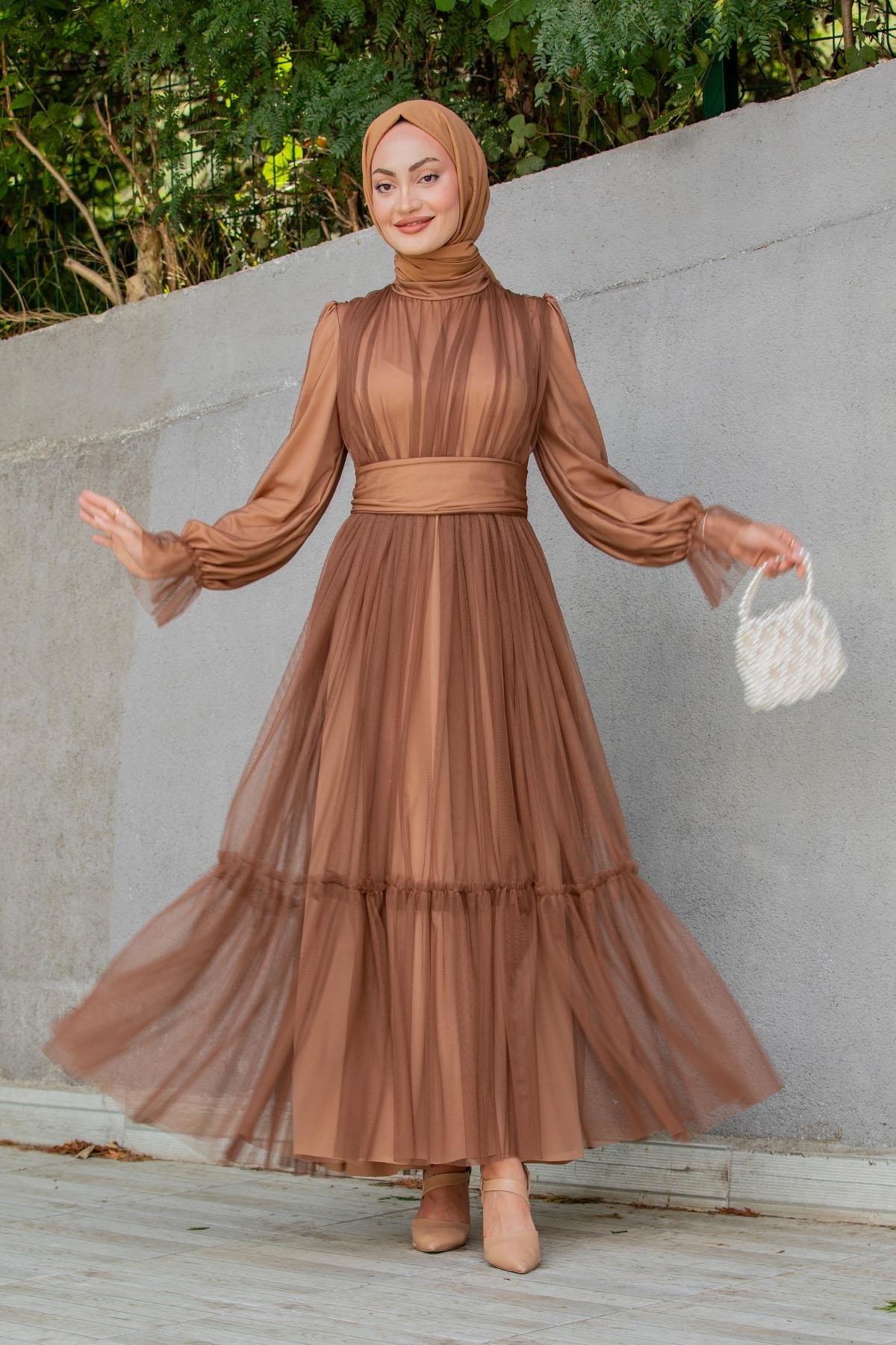 Pery Tül Drape Büzgülü Abiye-Taba