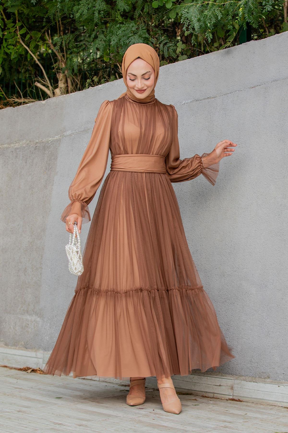 Pery Tül Drape Büzgülü Abiye-Taba