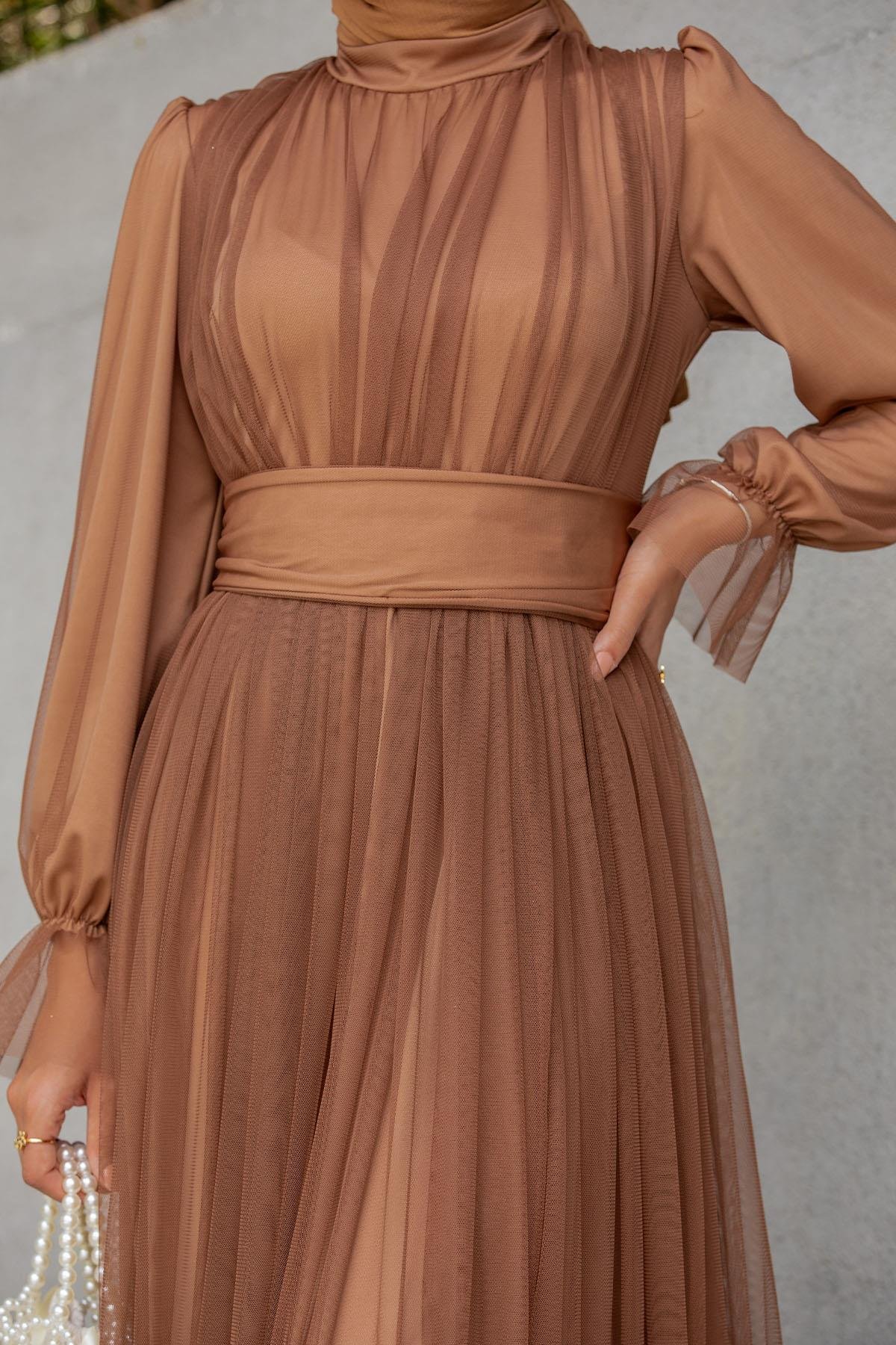 Pery Tül Drape Büzgülü Abiye-Taba