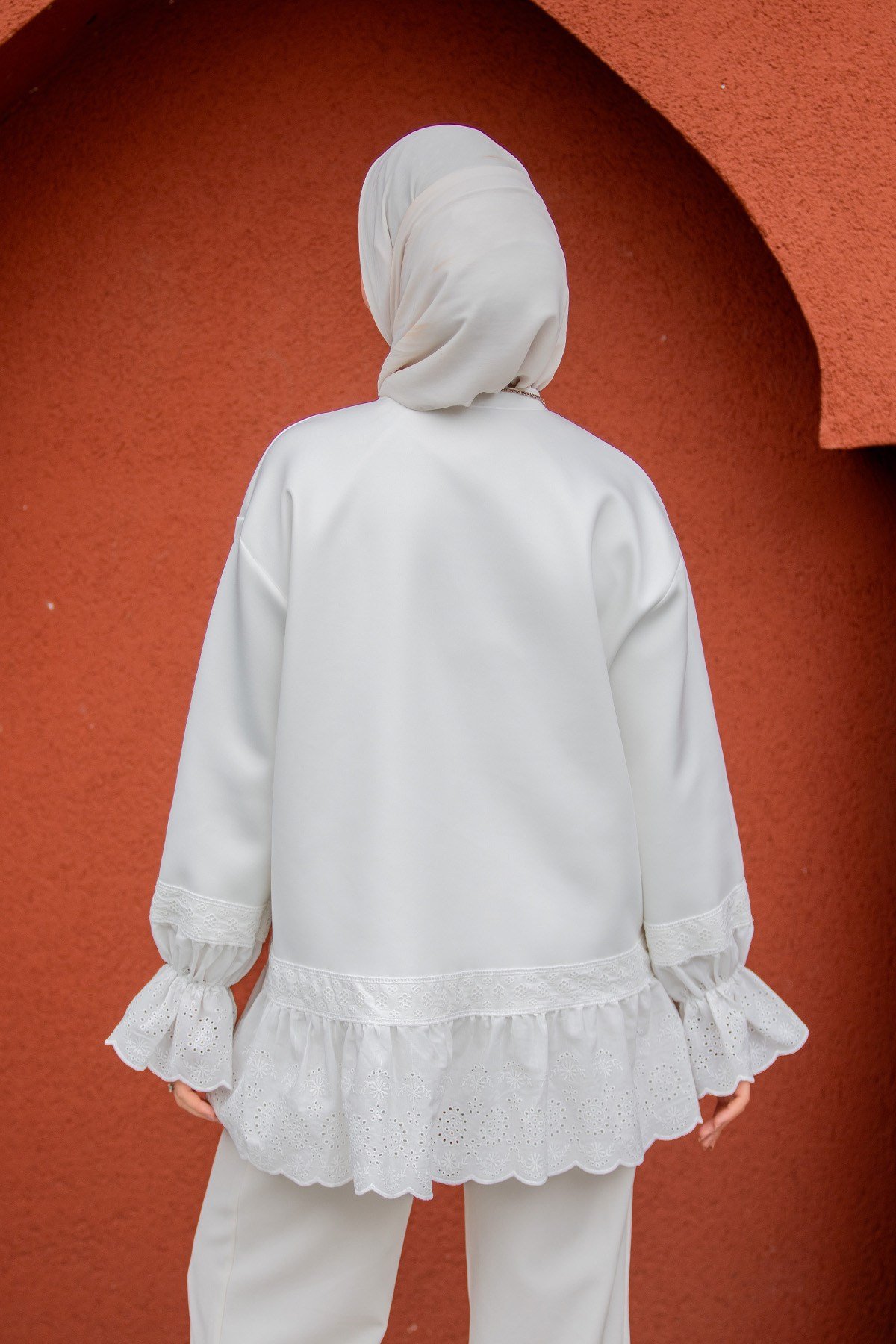 Pity Güpür Detaylı Modal Sweat-Beyaz