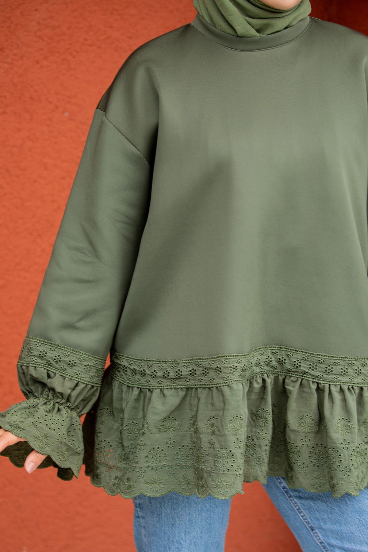 Pity Güpür Detaylı Modal Sweat-Haki