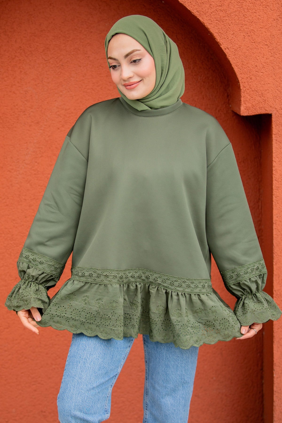 Pity Güpür Detaylı Modal Sweat-Haki