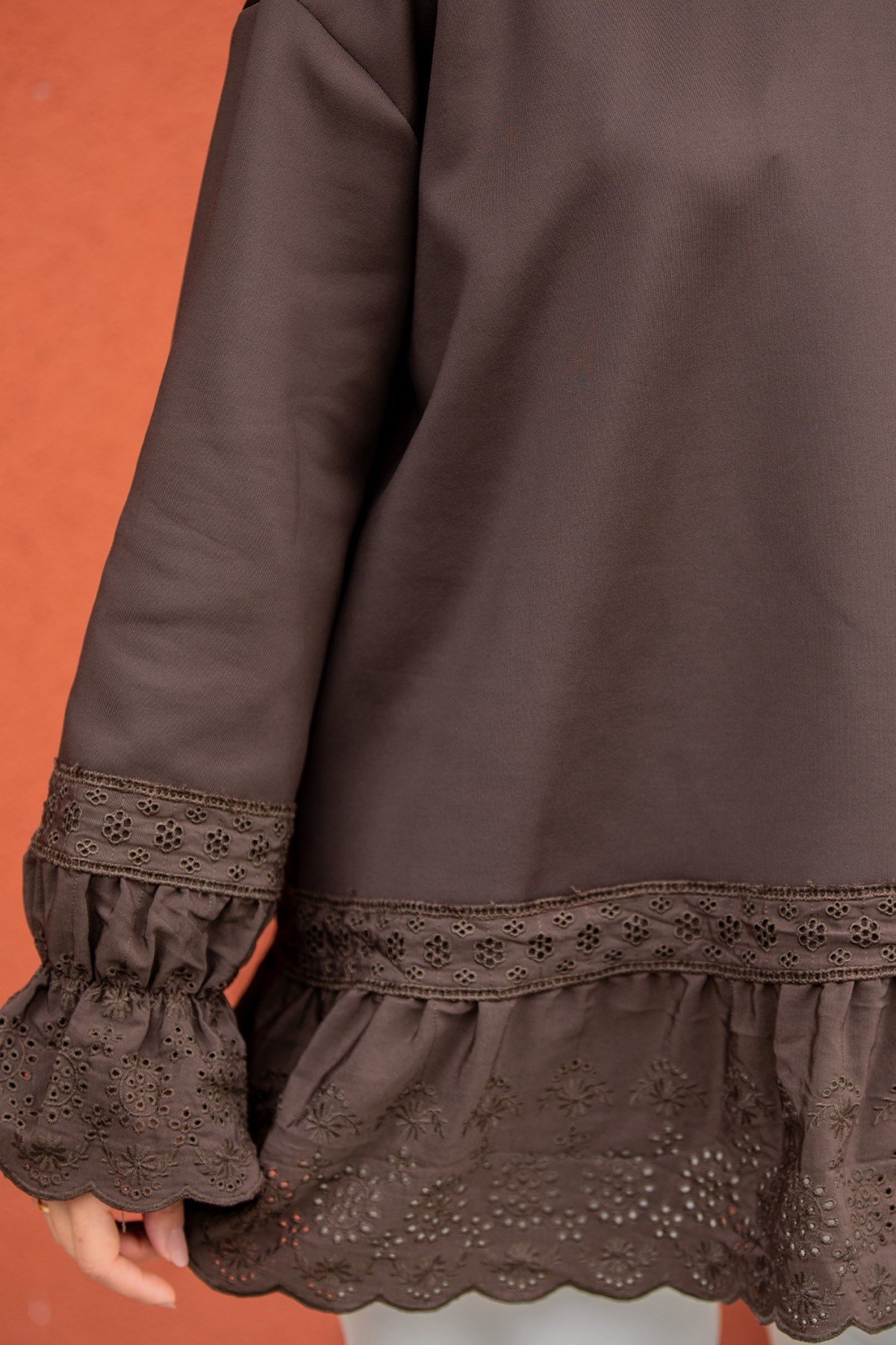 Pity Güpür Detaylı Modal Sweat-Kahve
