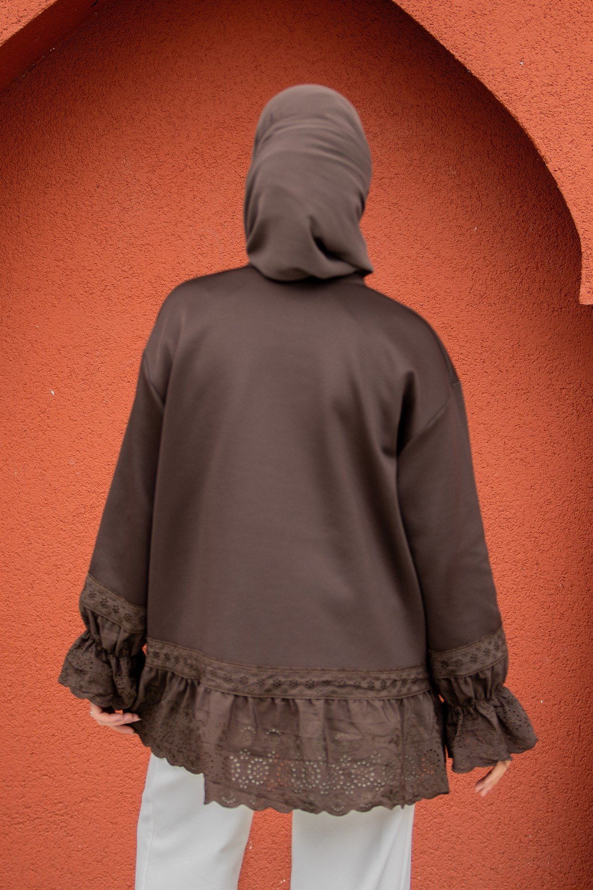 Pity Güpür Detaylı Modal Sweat-Kahve