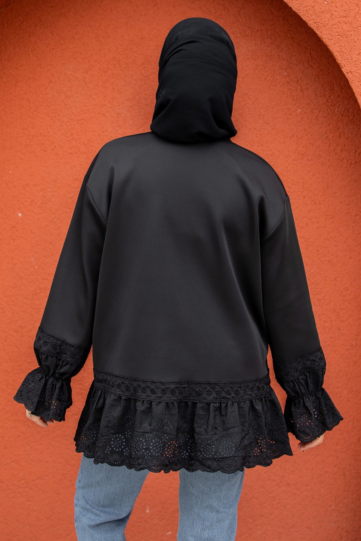 Pity Güpür Detaylı Modal Sweat-Siyah