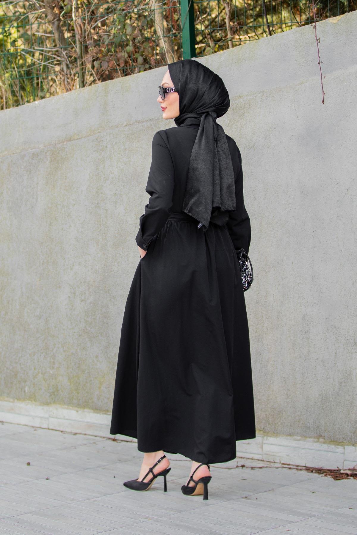 Qua Pamuk Cotton Bağlamalı Elbise-Siyah