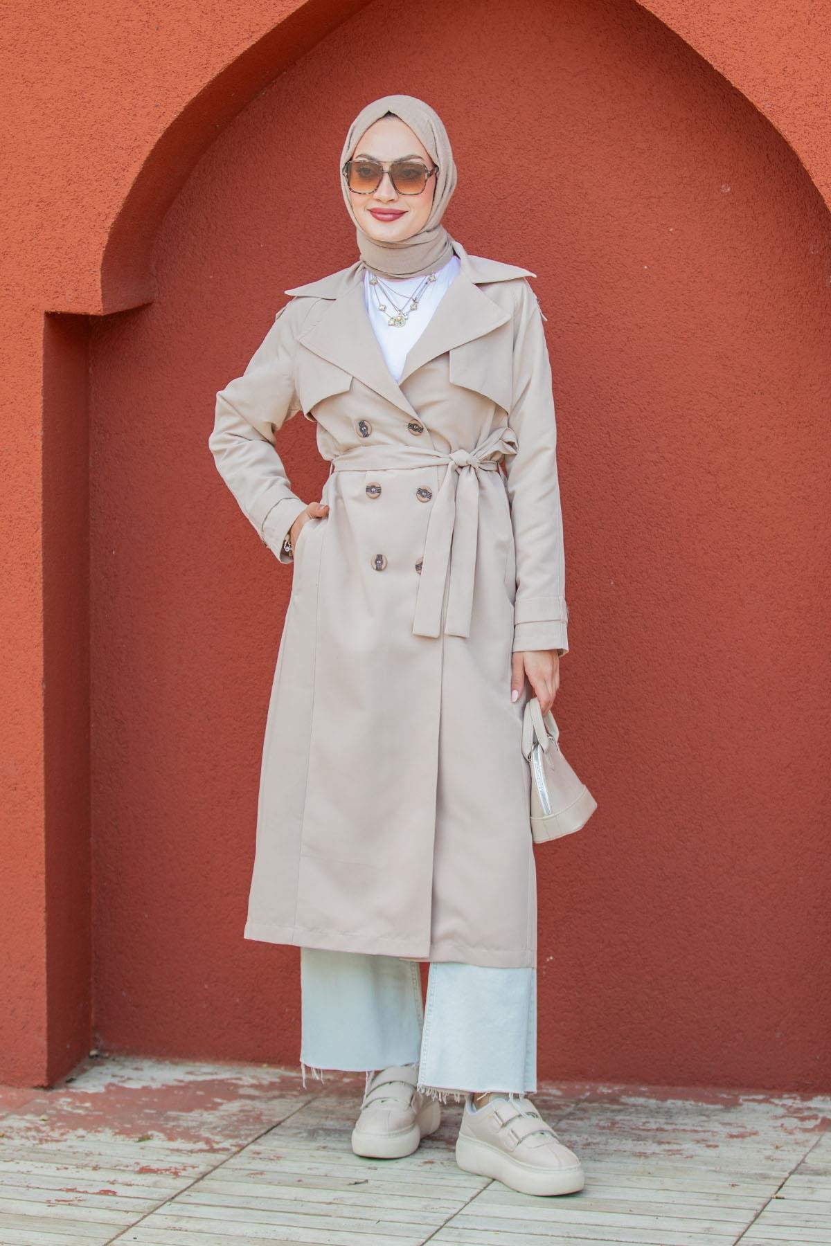 Rodi Uzun Astarlı Trençkot-Bej