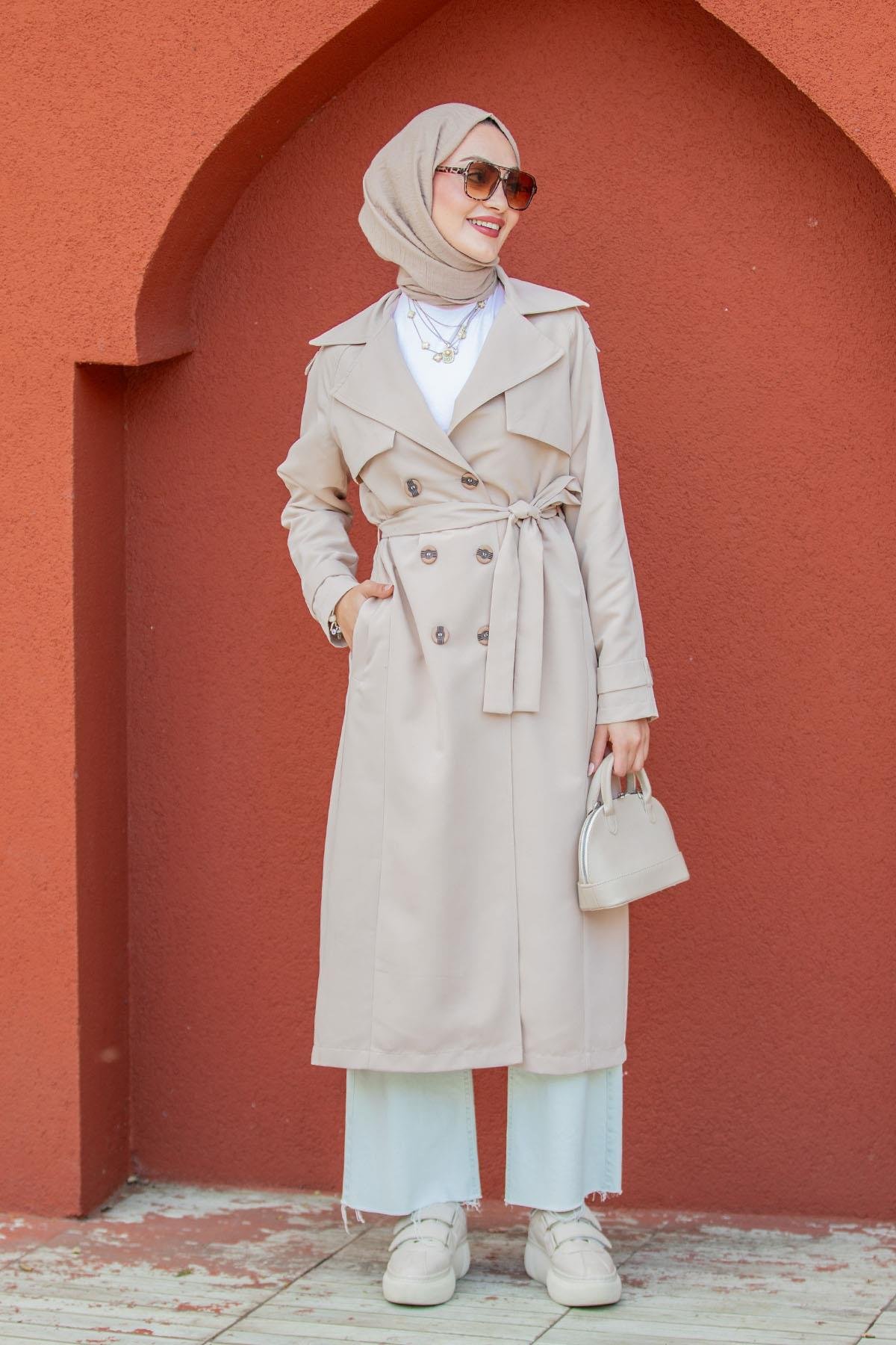 Rodi Uzun Astarlı Trençkot-Bej