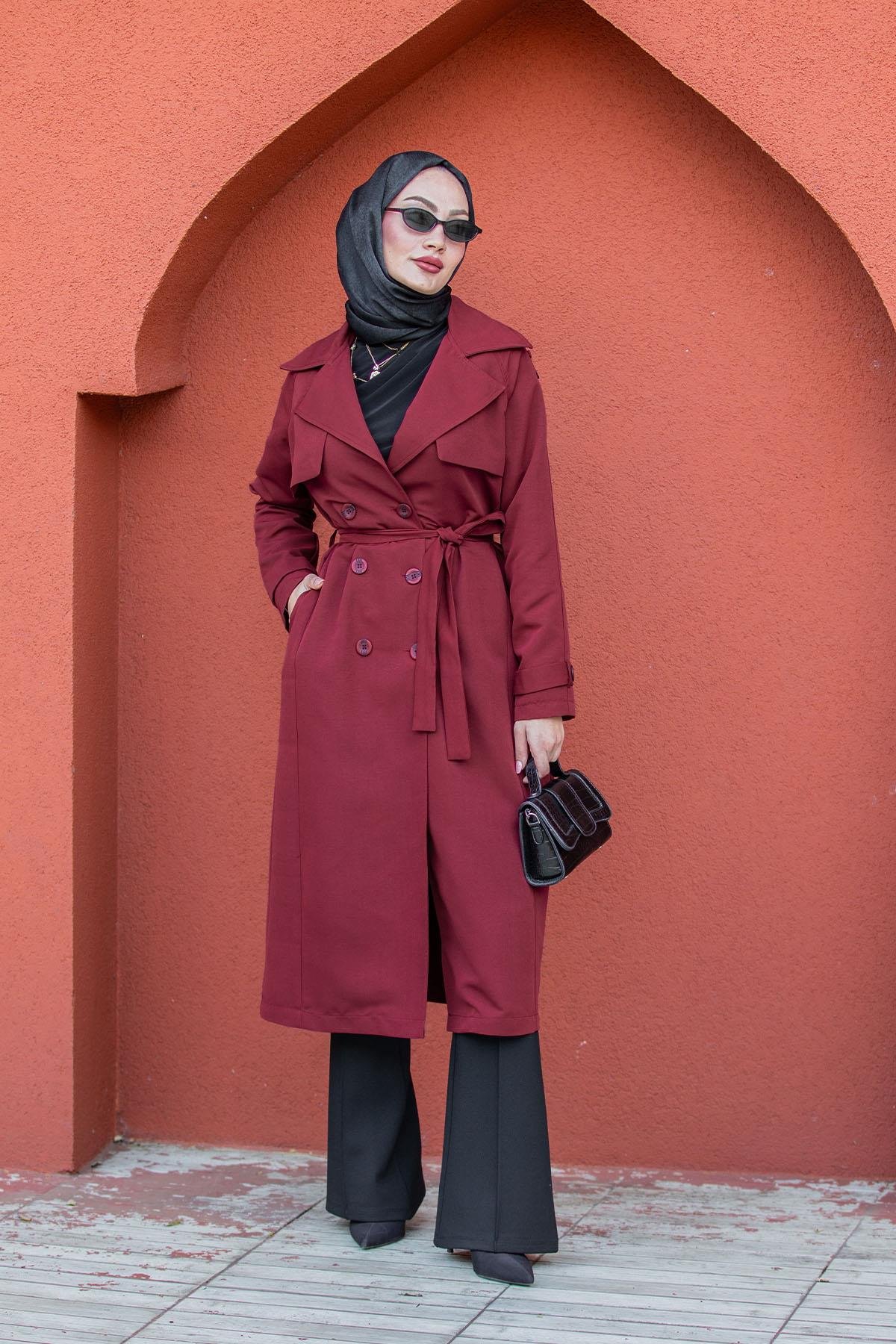 Rodi Uzun Astarlı Trençkot-Bordo