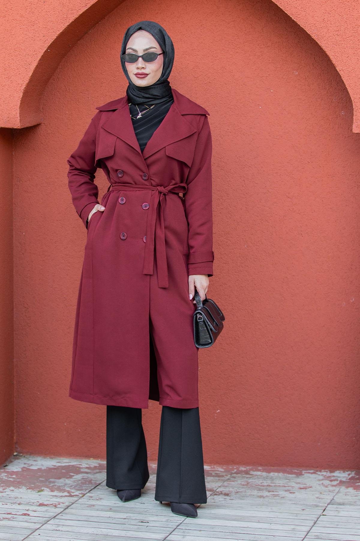 Rodi Uzun Astarlı Trençkot-Bordo