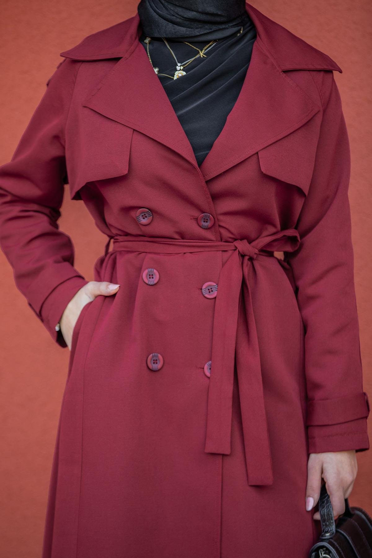 Rodi Uzun Astarlı Trençkot-Bordo