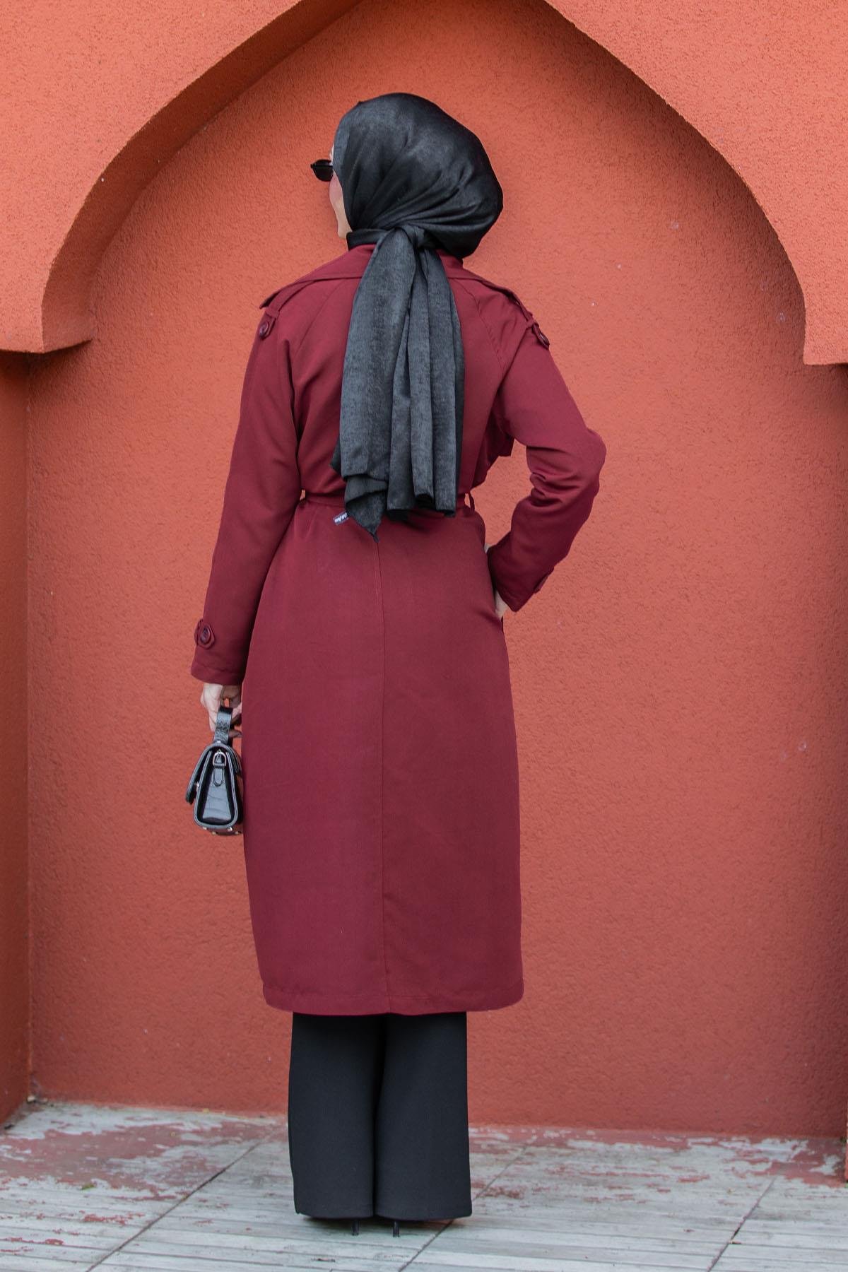 Rodi Uzun Astarlı Trençkot-Bordo