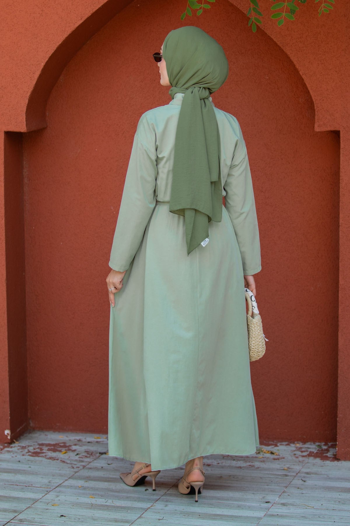 Seah Kemerli Pamuk Cotton Elbise-Mint