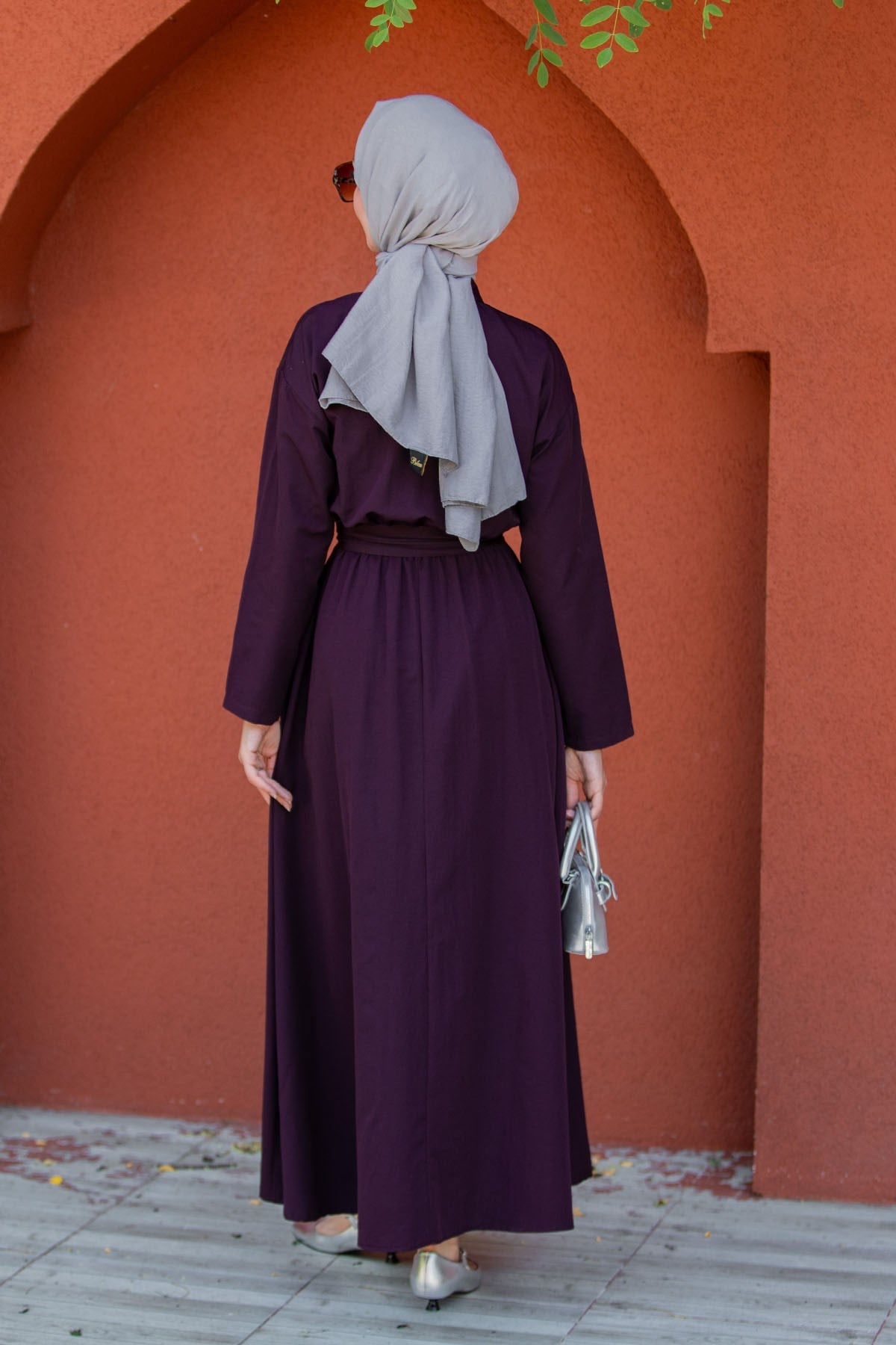 Seah Kemerli Pamuk Cotton Elbise-Mor