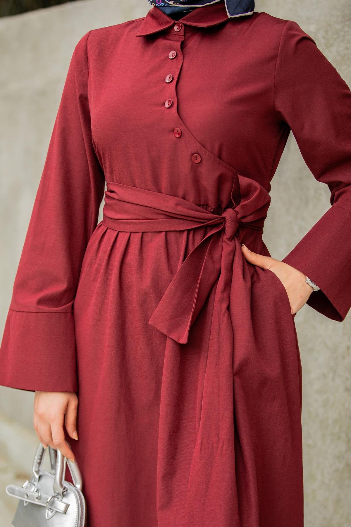 Senna Pamuk Cotton Yazlık Elbise-Bordo