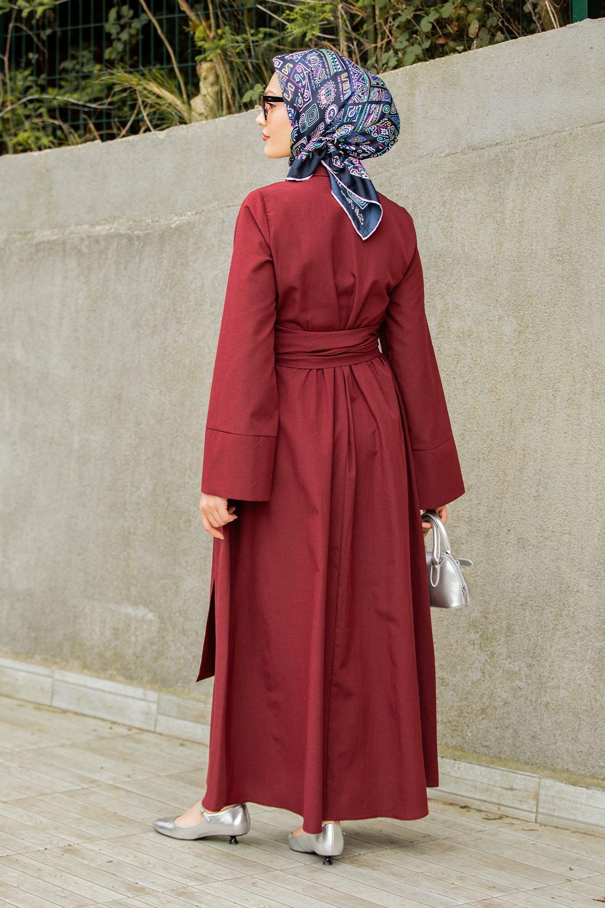 Senna Pamuk Cotton Yazlık Elbise-Bordo