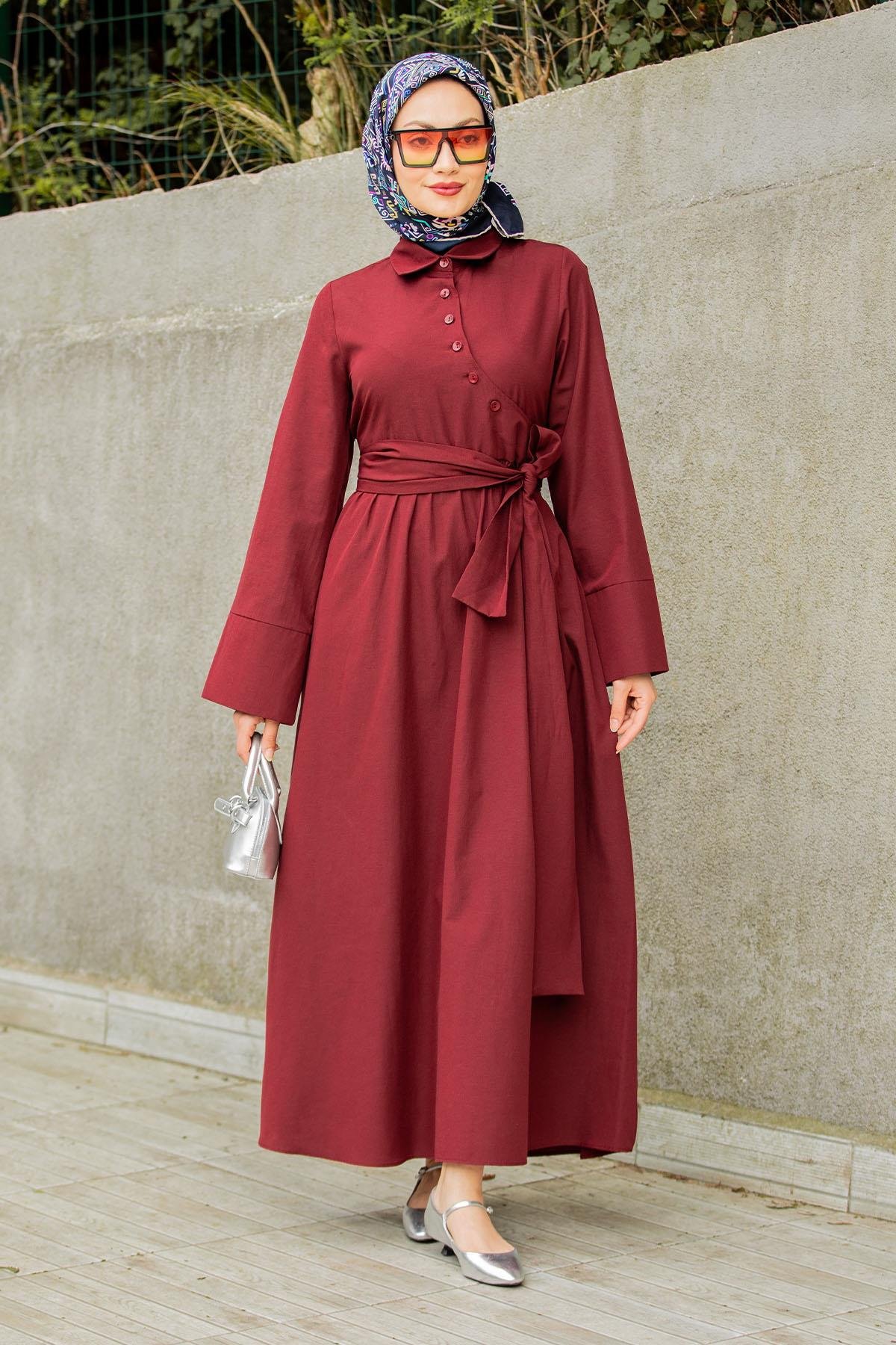 Senna Pamuk Cotton Yazlık Elbise-Bordo