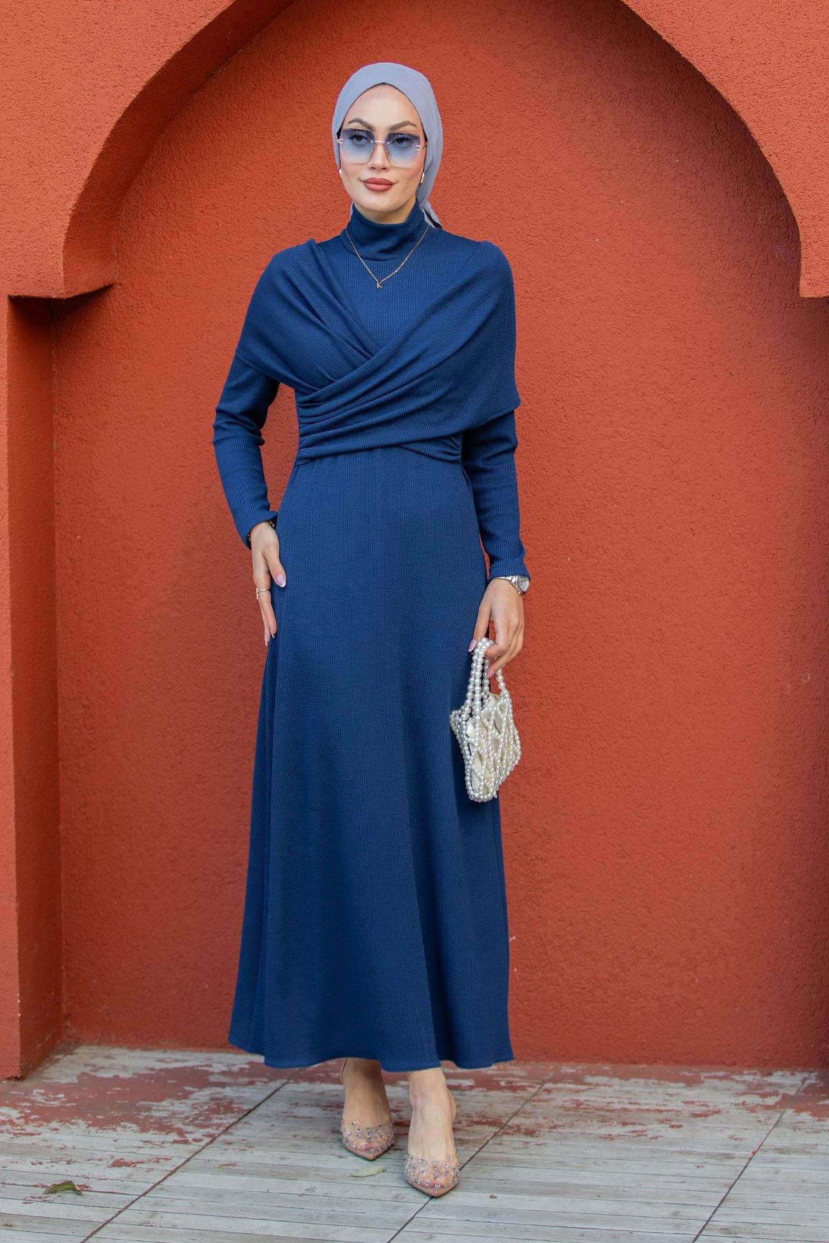 Simge Omuz Detaylı Kaşkorse Elbise-Laci