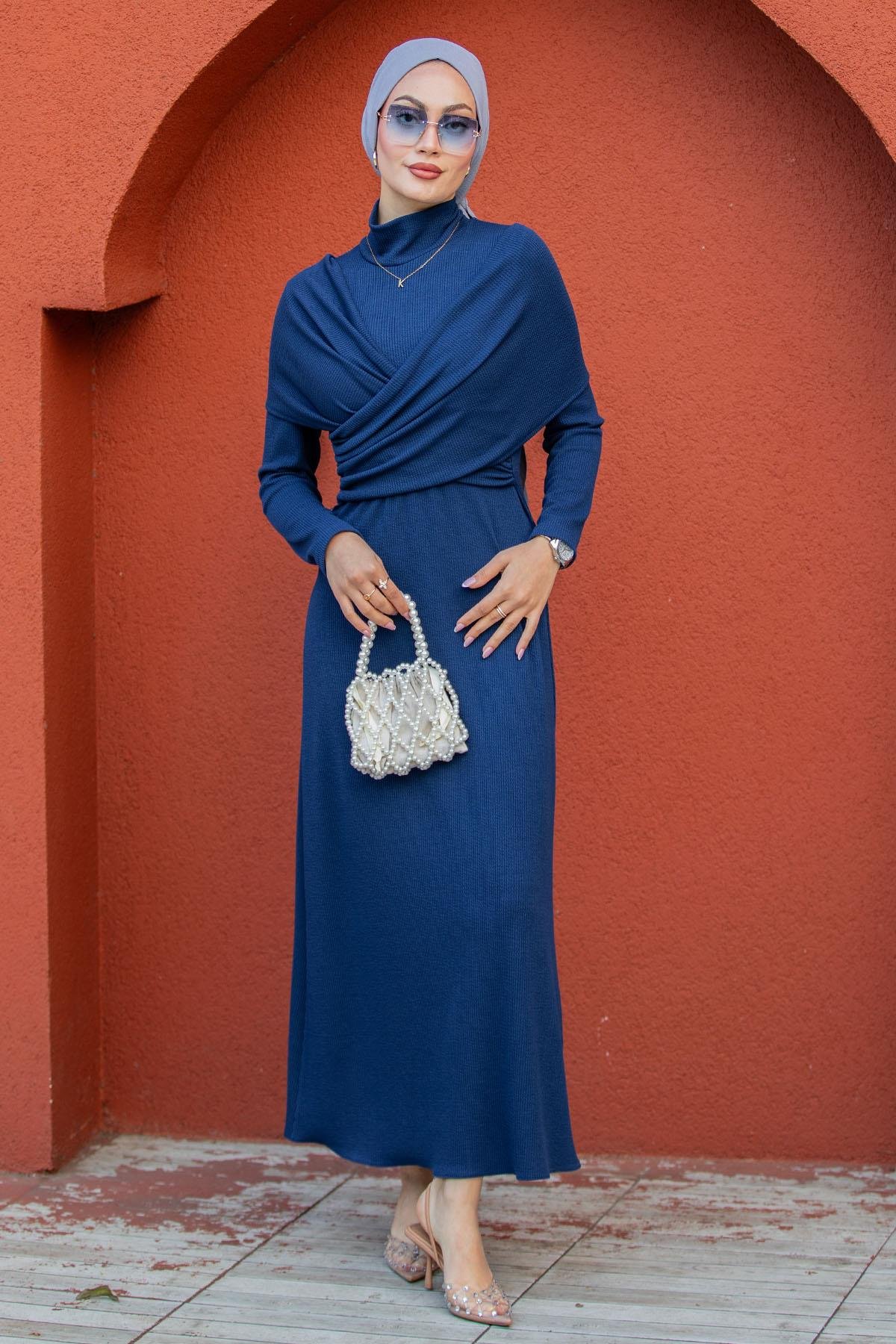 Simge Omuz Detaylı Kaşkorse Elbise-Laci