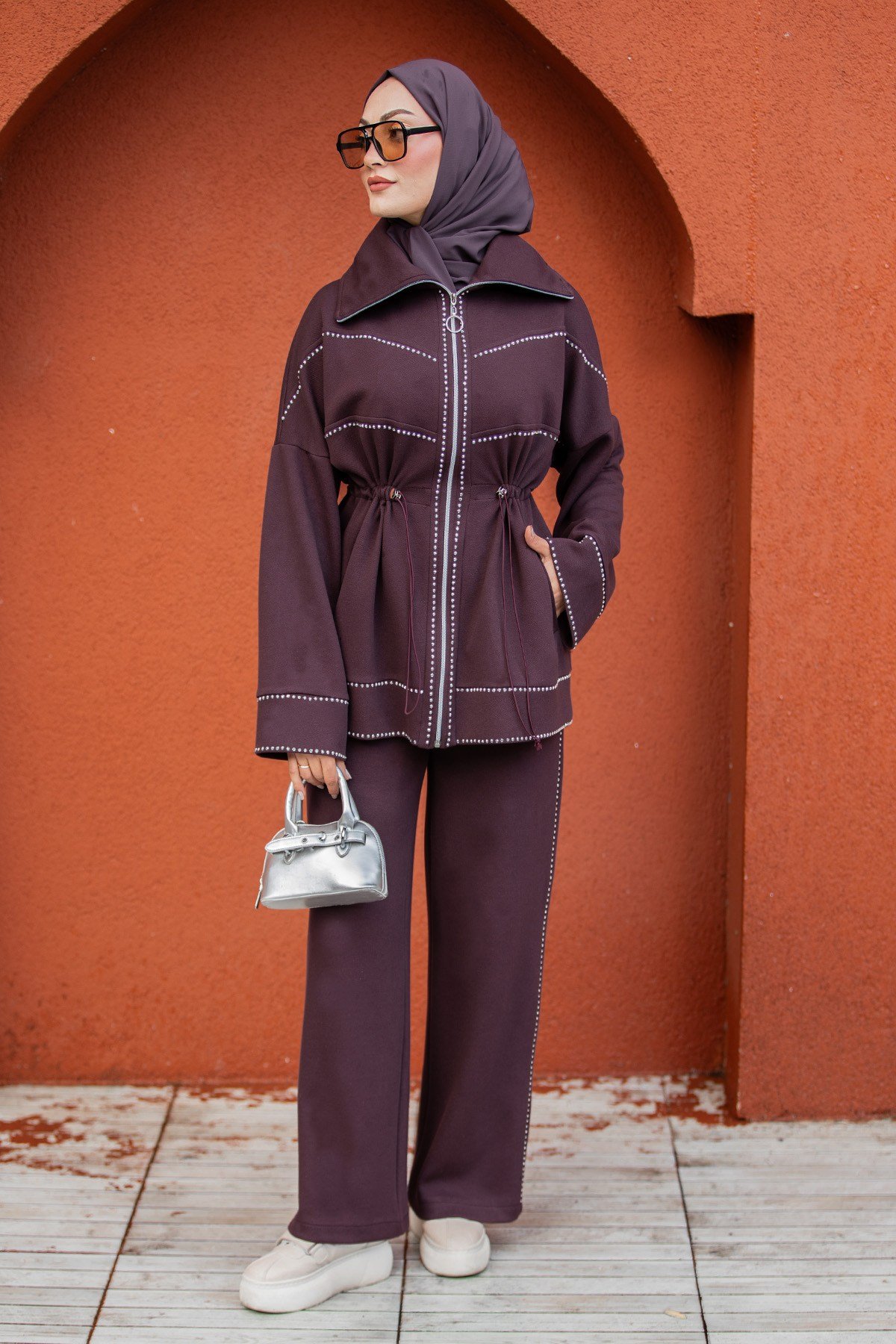 Sinn Modal Pike Taşlı Spor Takım-Mürdüm