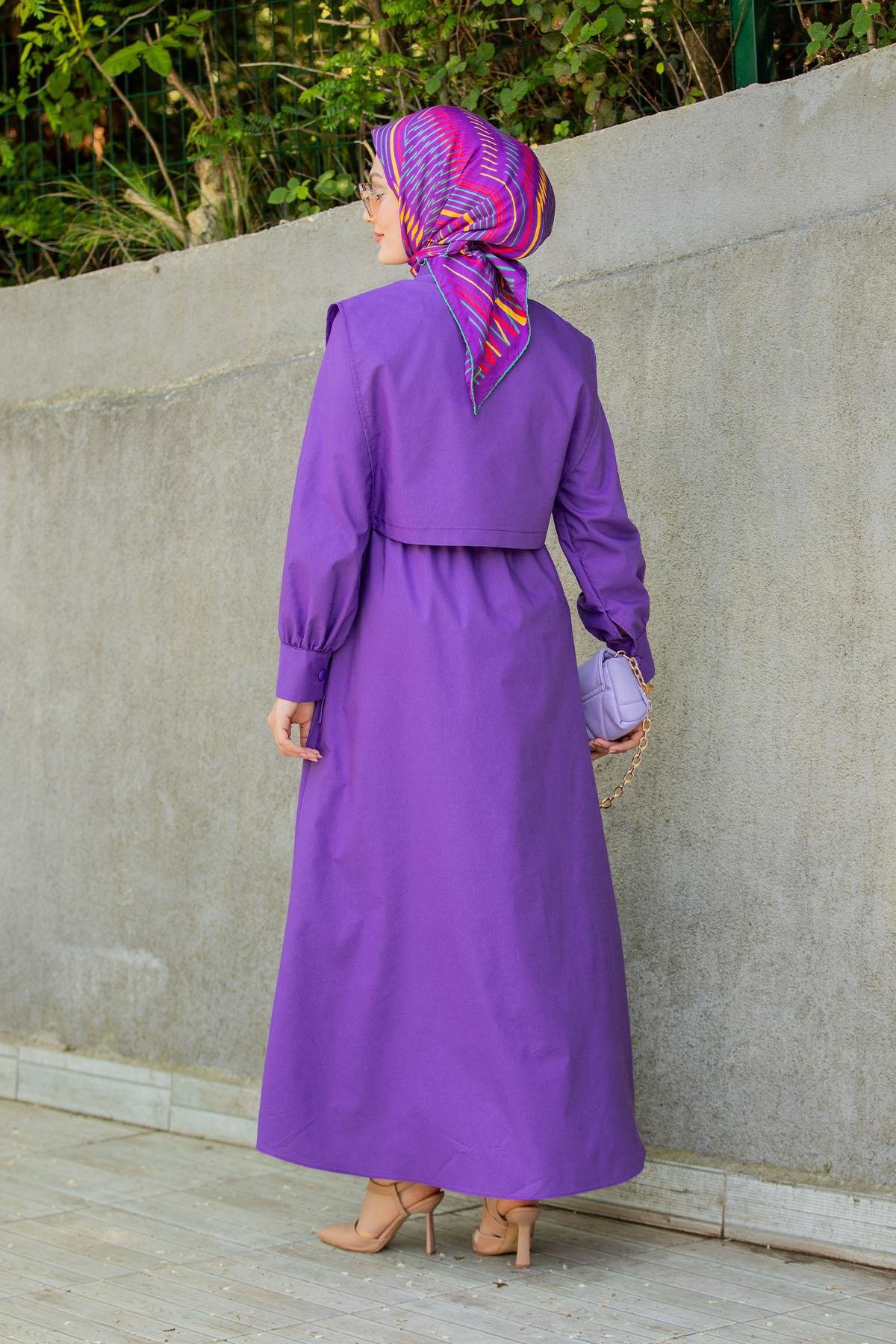 Üst Cepkenli Pamuk Cotton Elbise-Mor