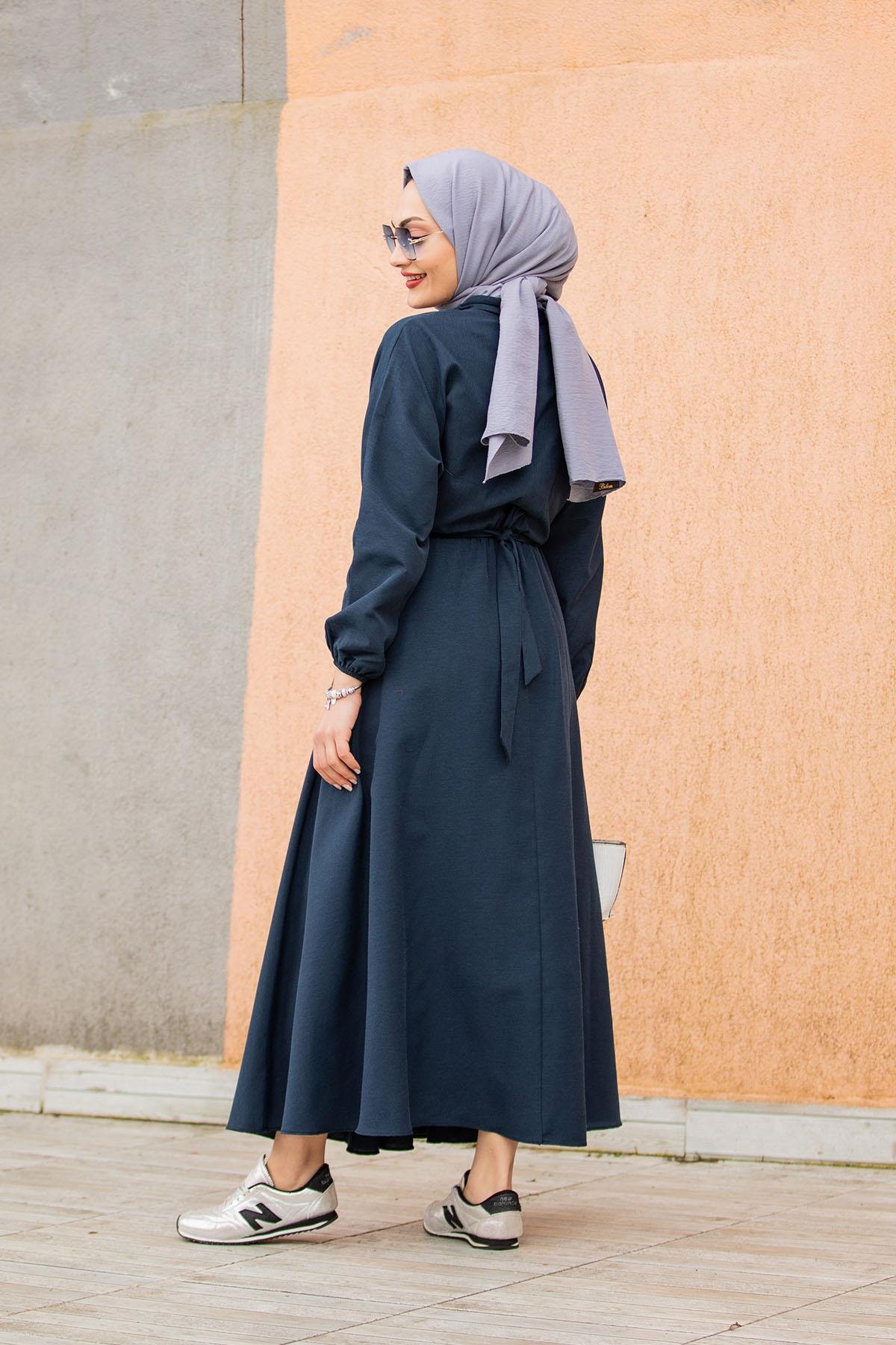 Yeni Sena Cotton Elbise-Lacivert