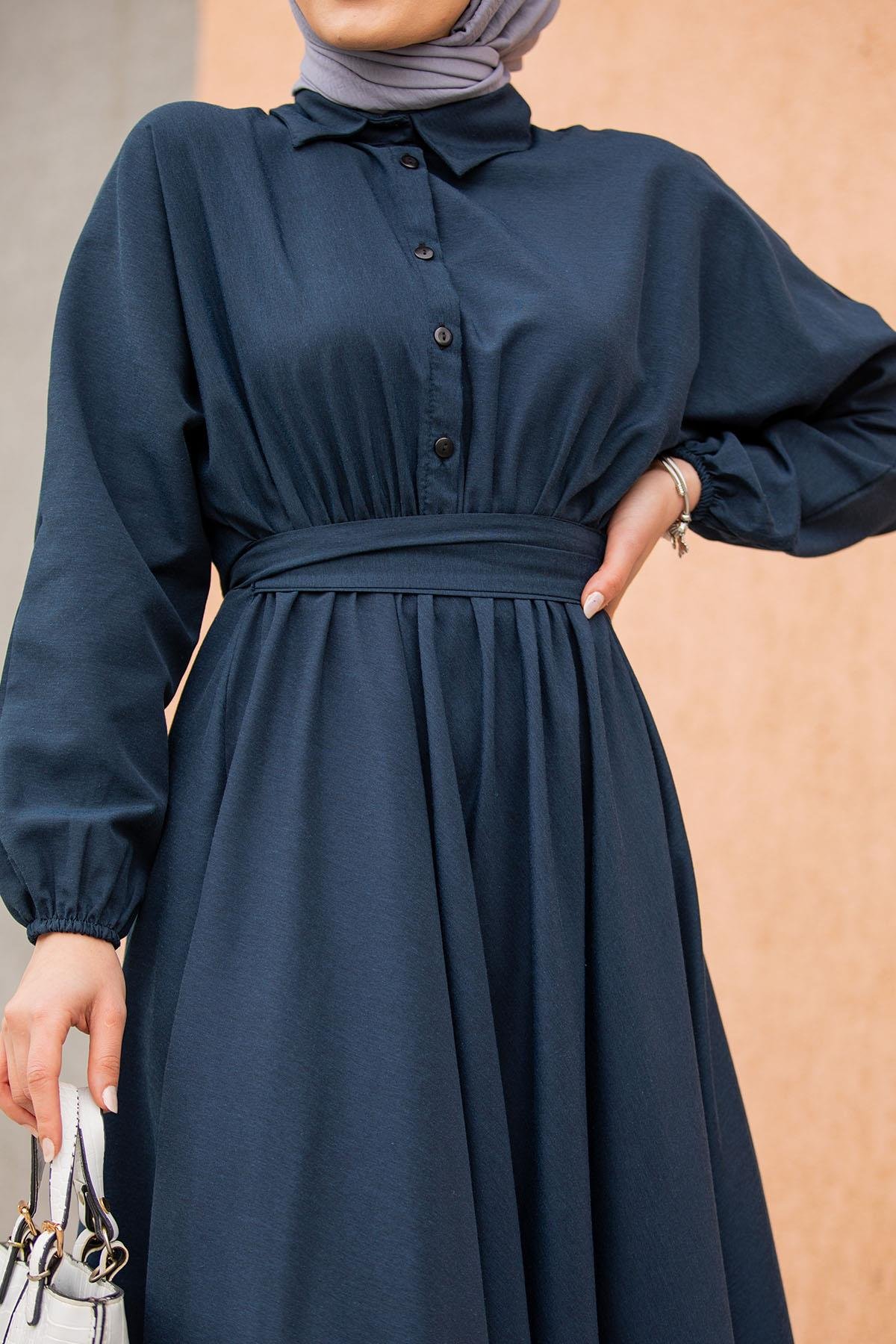 Yeni Sena Cotton Elbise-Lacivert