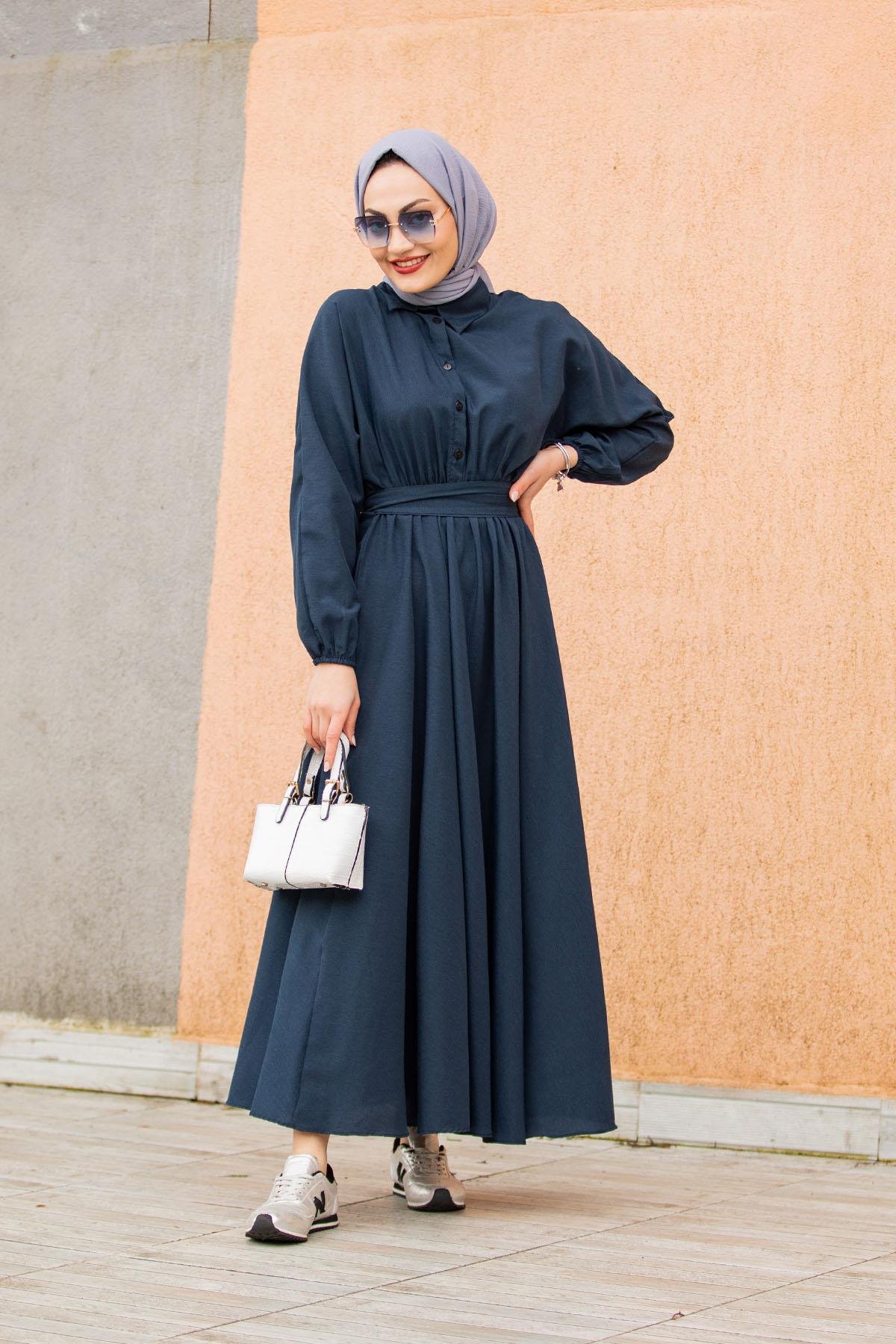 Yeni Sena Cotton Elbise-Lacivert