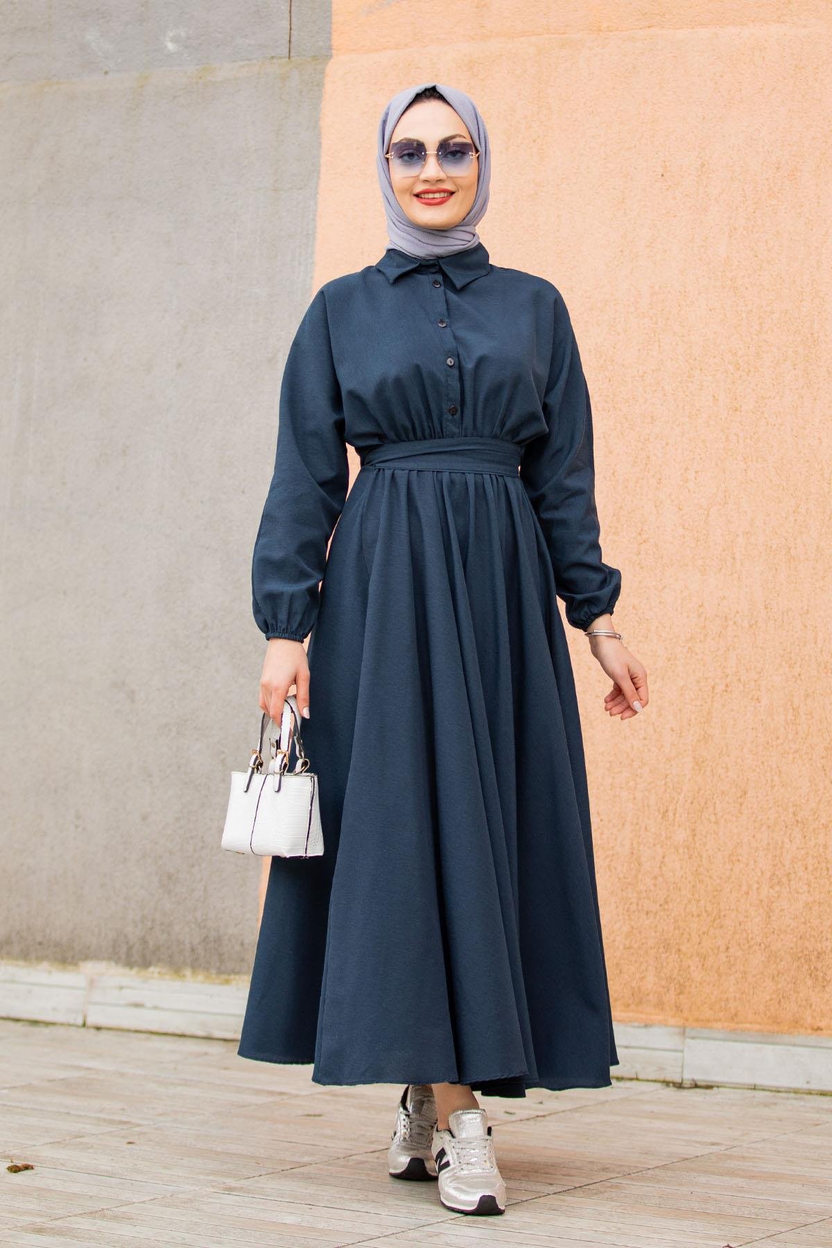 Yeni Sena Cotton Elbise-Lacivert