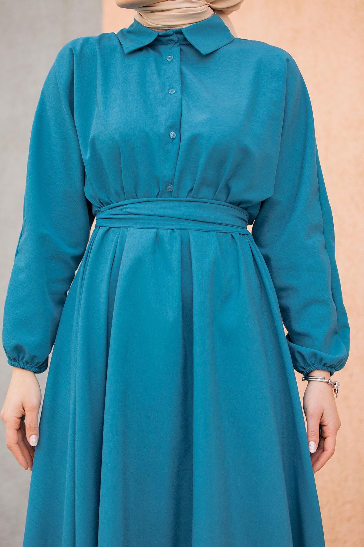 Yeni Sena Cotton Elbise-Petrol