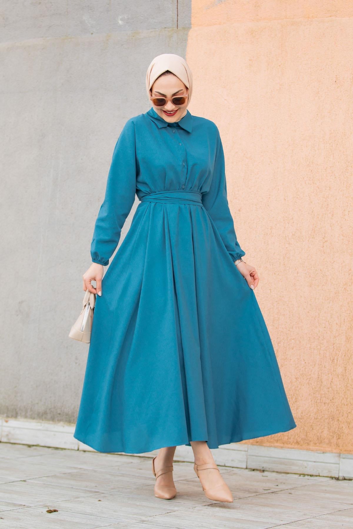 Yeni Sena Cotton Elbise-Petrol