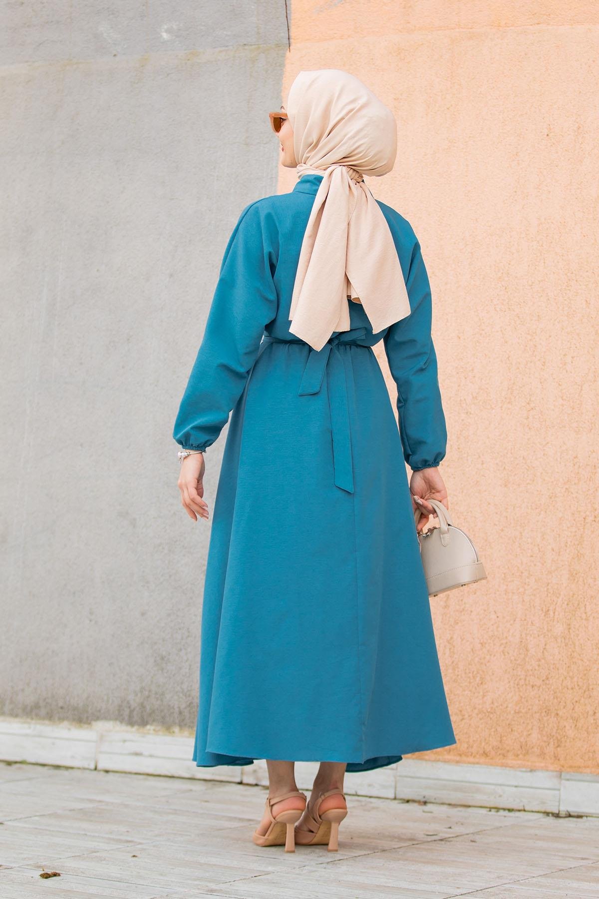 Yeni Sena Cotton Elbise-Petrol