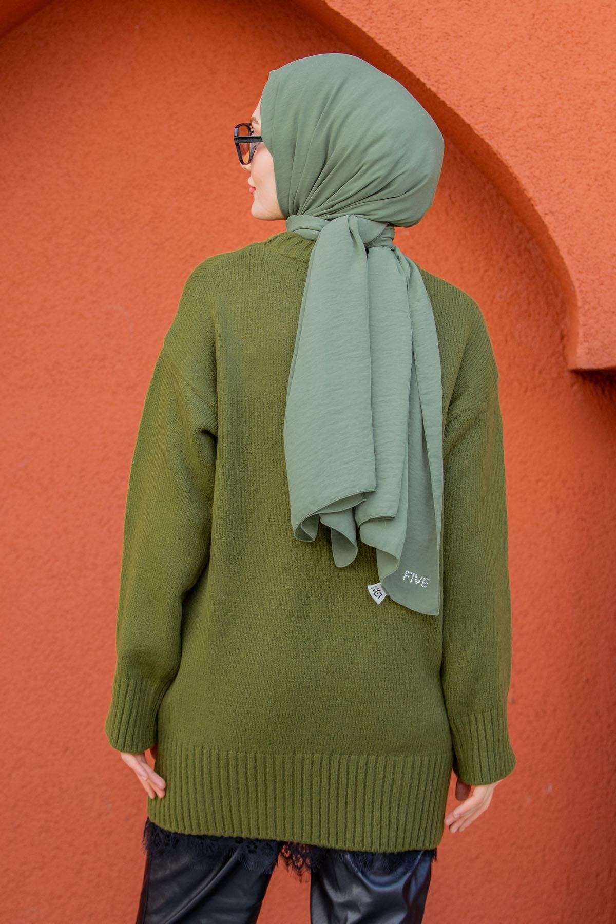 Yumoş Yün Triko Örme Kazak-Yeşil