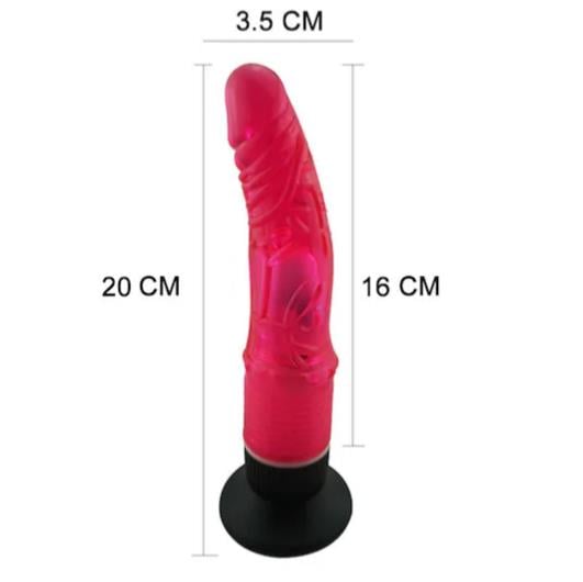 20 Cm Anal Ve Vajinal Kırmızı Titreşimli Jel Vantuzlu Vibratör Dildo