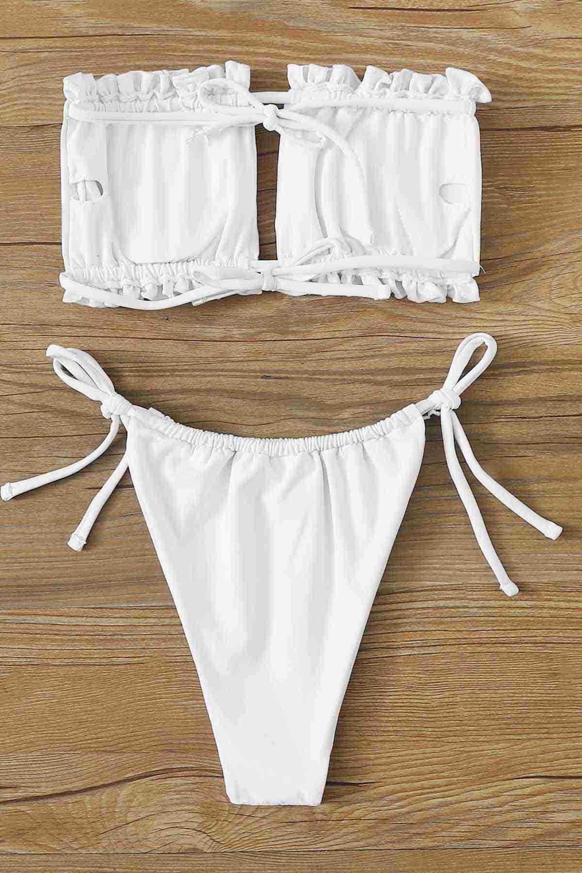 Angelsin Brezilya Model Büzgülü Bağlamalı Bikini üst Beyaz