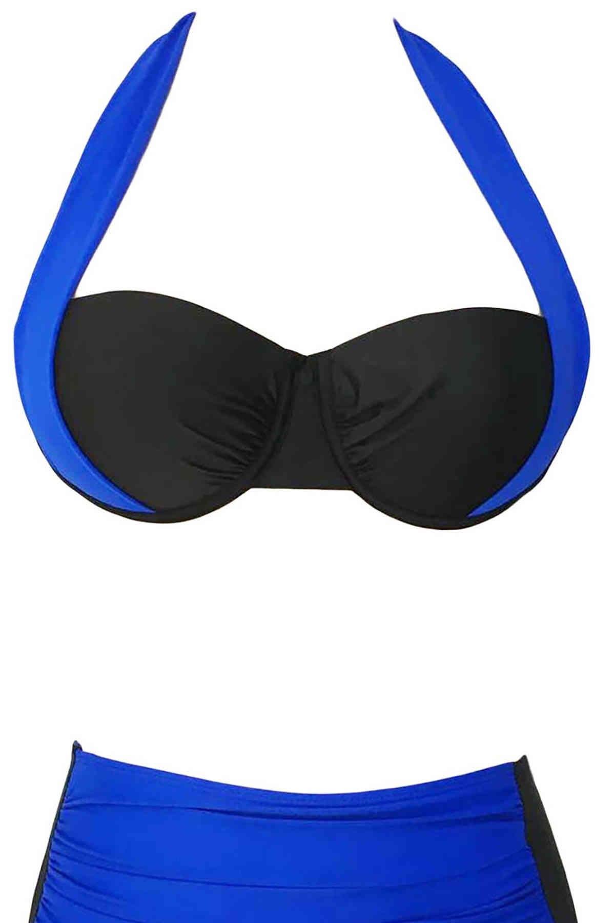 Angelsin Mavi Siyah Bikini üst