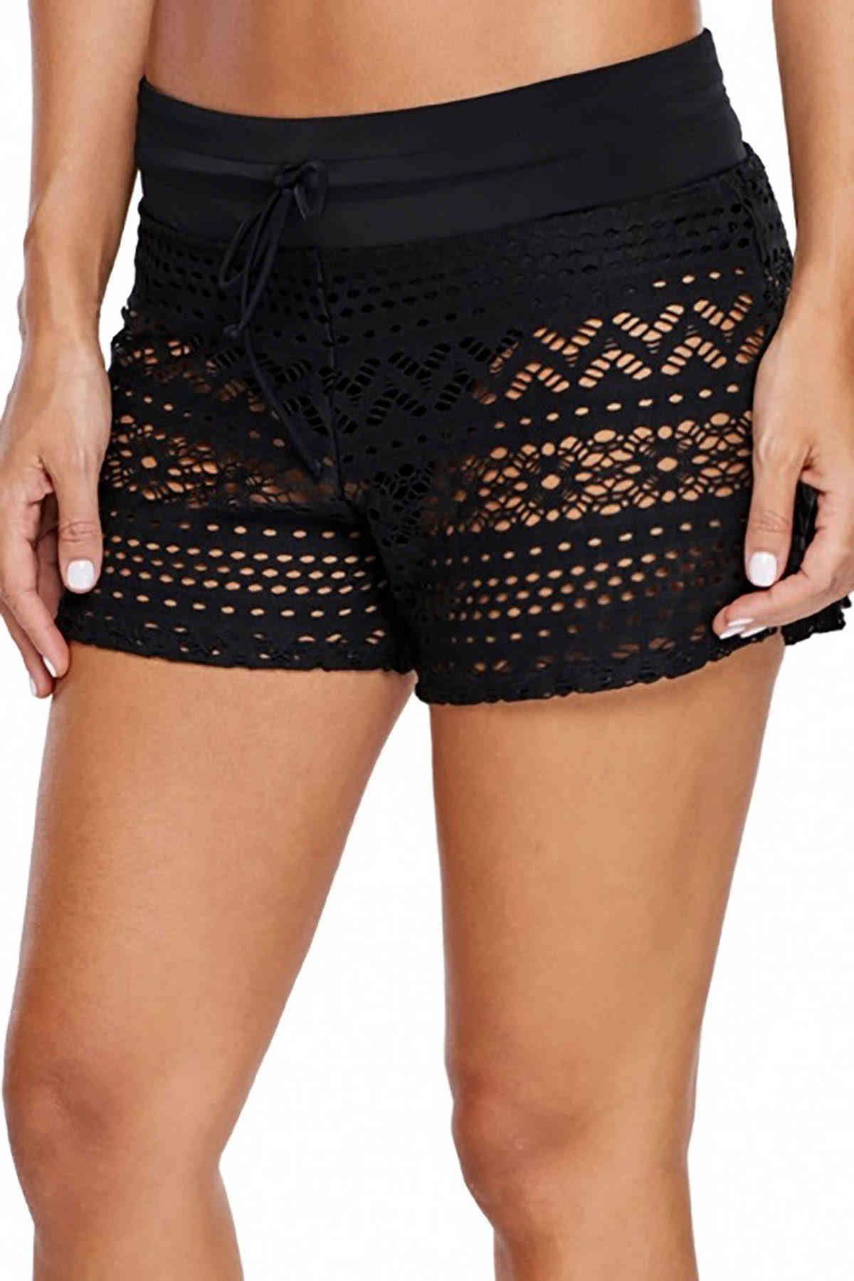 Angelsin Siyah Dantel Deniz Şortu Birleşik Bikini Alt