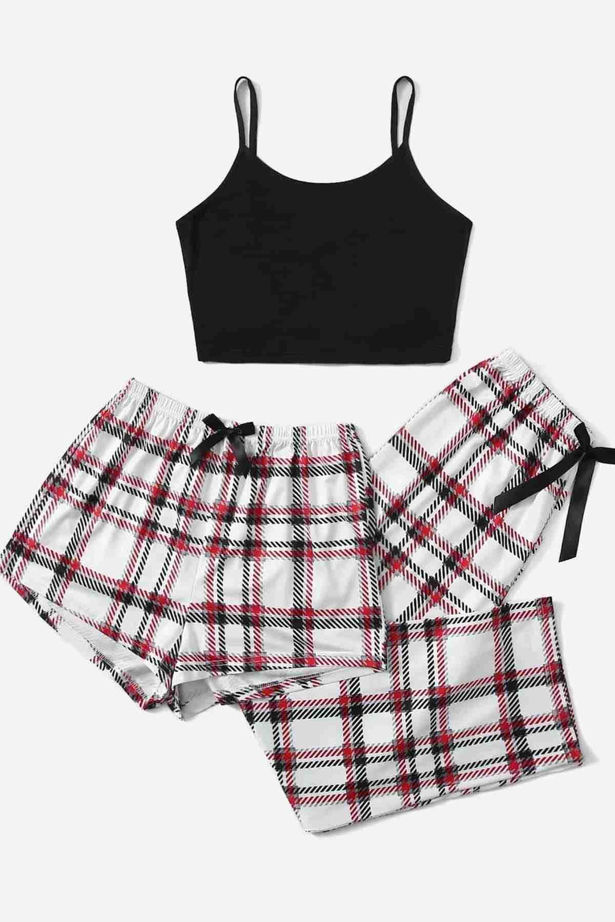 Merry See Basklı Ultrasoft Askılı 3'lü Paket Sortlu Pijama Takımı Çok Renkli