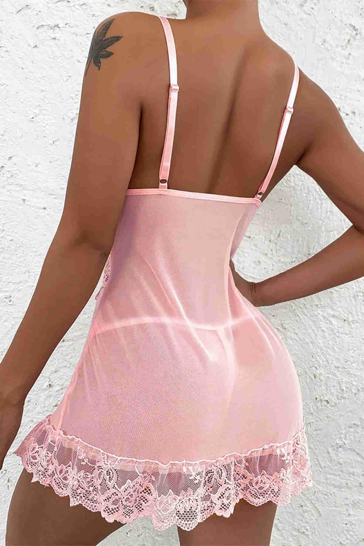 Merry See Dantel Gecelik Babydoll İç giyim Pembe