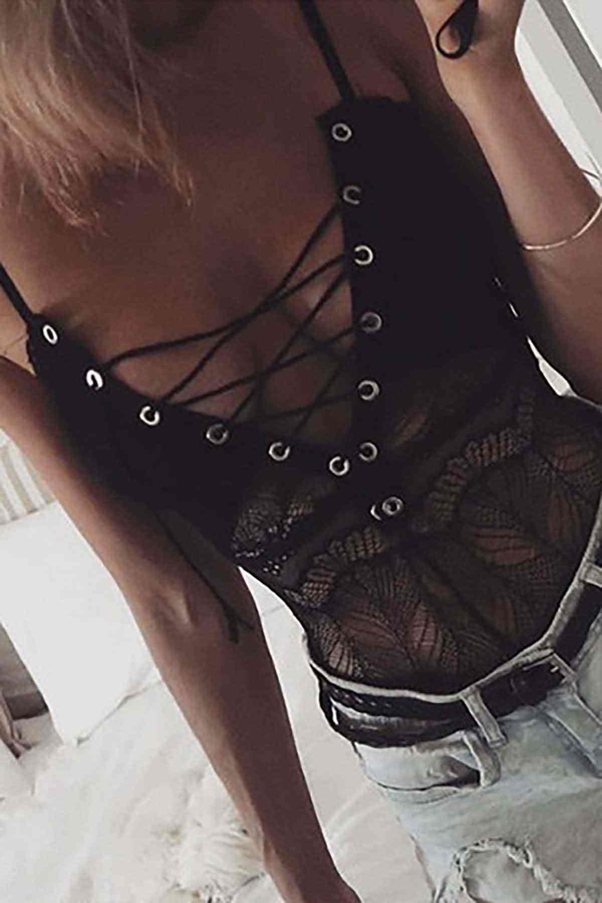 Merry See Dantel İşlemeli Siyah  Body Gecelik