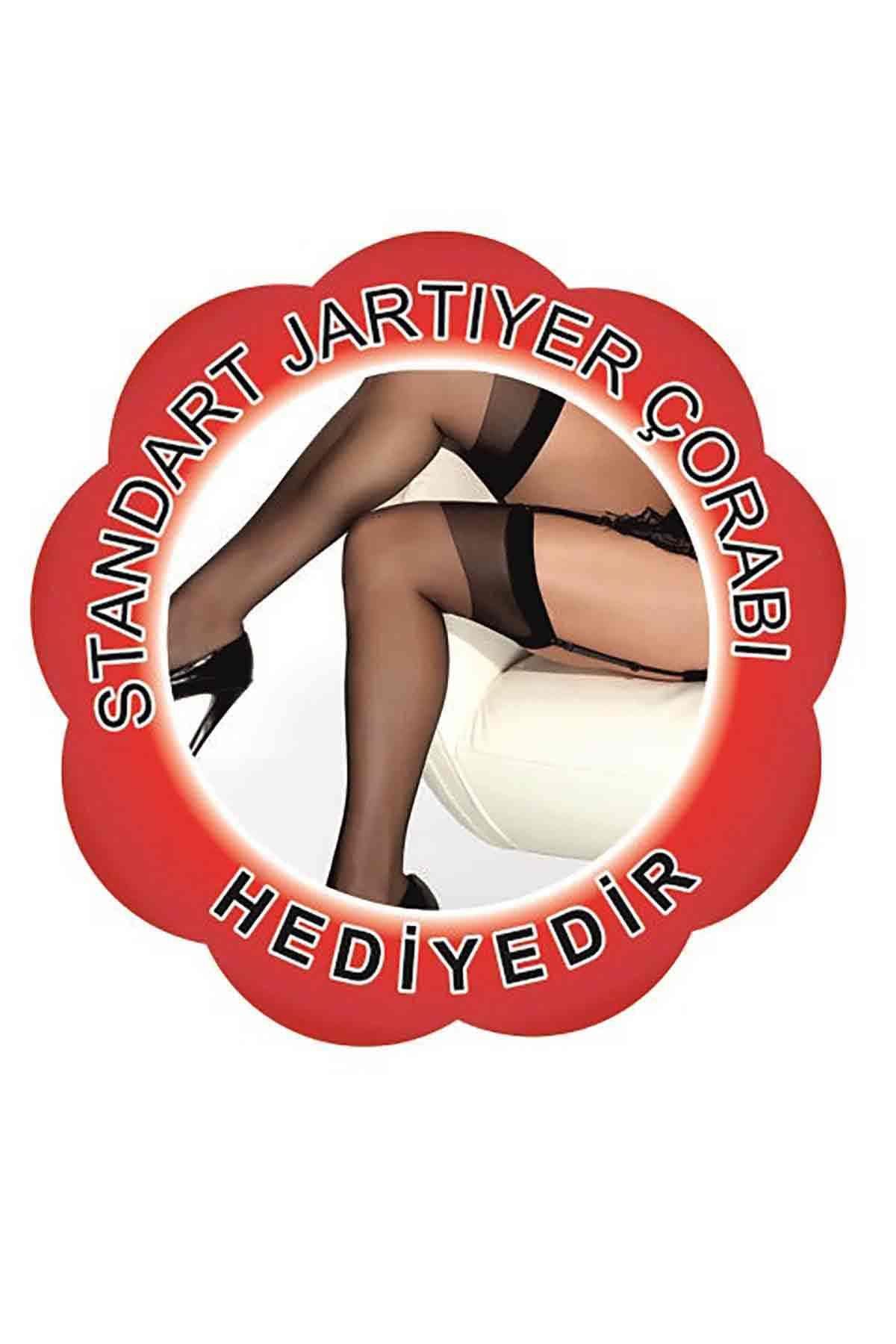 Merry See Kırmızı Jartiyerli Gecelik Takım+ ÇORAP HEDİYELİ