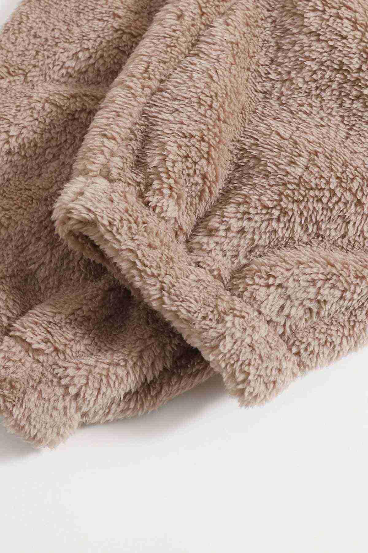 Merry See Kolsuz Askılı Peluş Polar Alt Üst Pijama Takımı Kahverengi