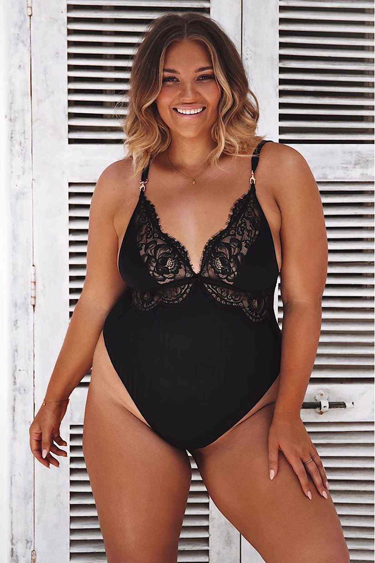 Merry See Özel Tasarım Dantelli Body Gecelik Siyah
